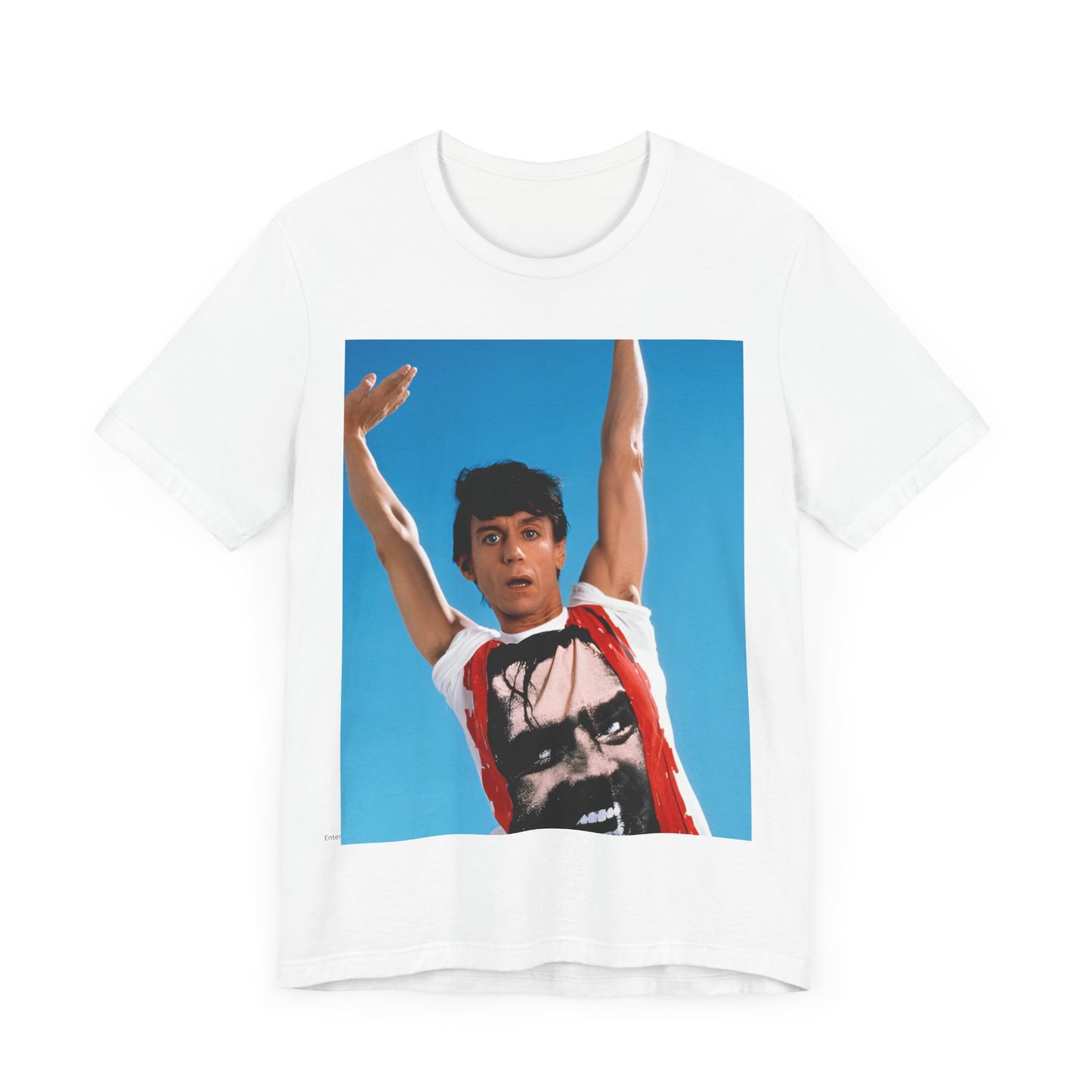 A black graphic t-shirt featuring a 70s graphic of Iggy Pop with a 'Raw Power' aesthetic.