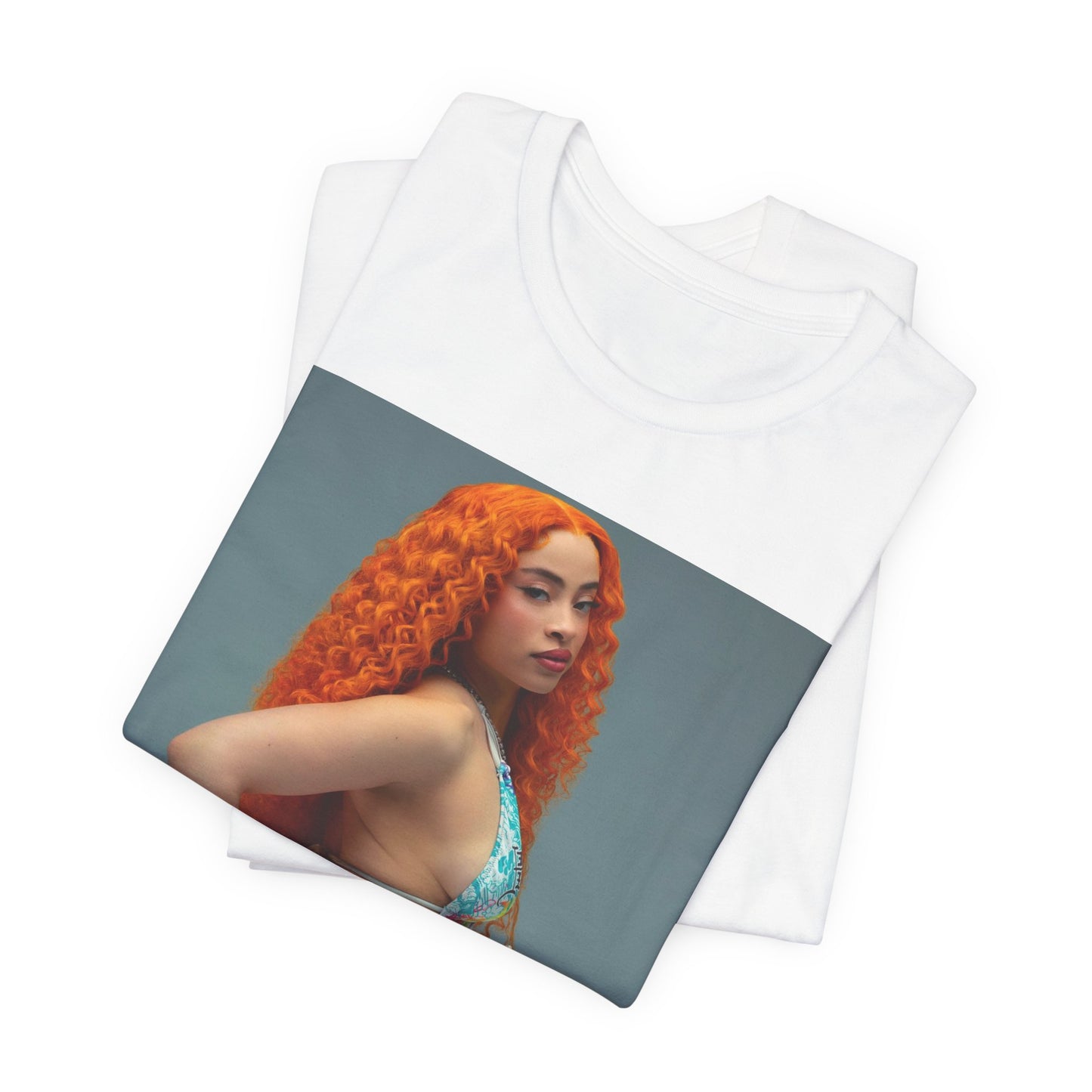 A black graphic t-shirt featuring a Y2K hip hop graphic of Ice Spice.