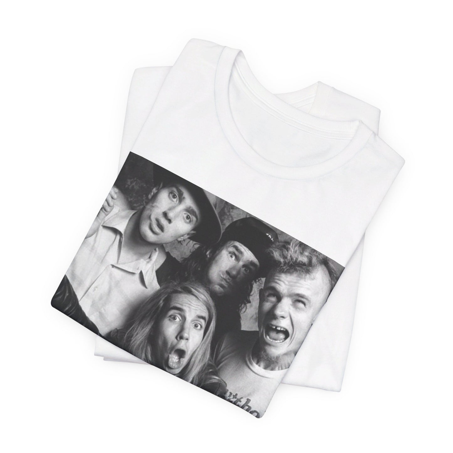 A black graphic t-shirt featuring an early days energy graphic of Red Hot Chili Peppers.