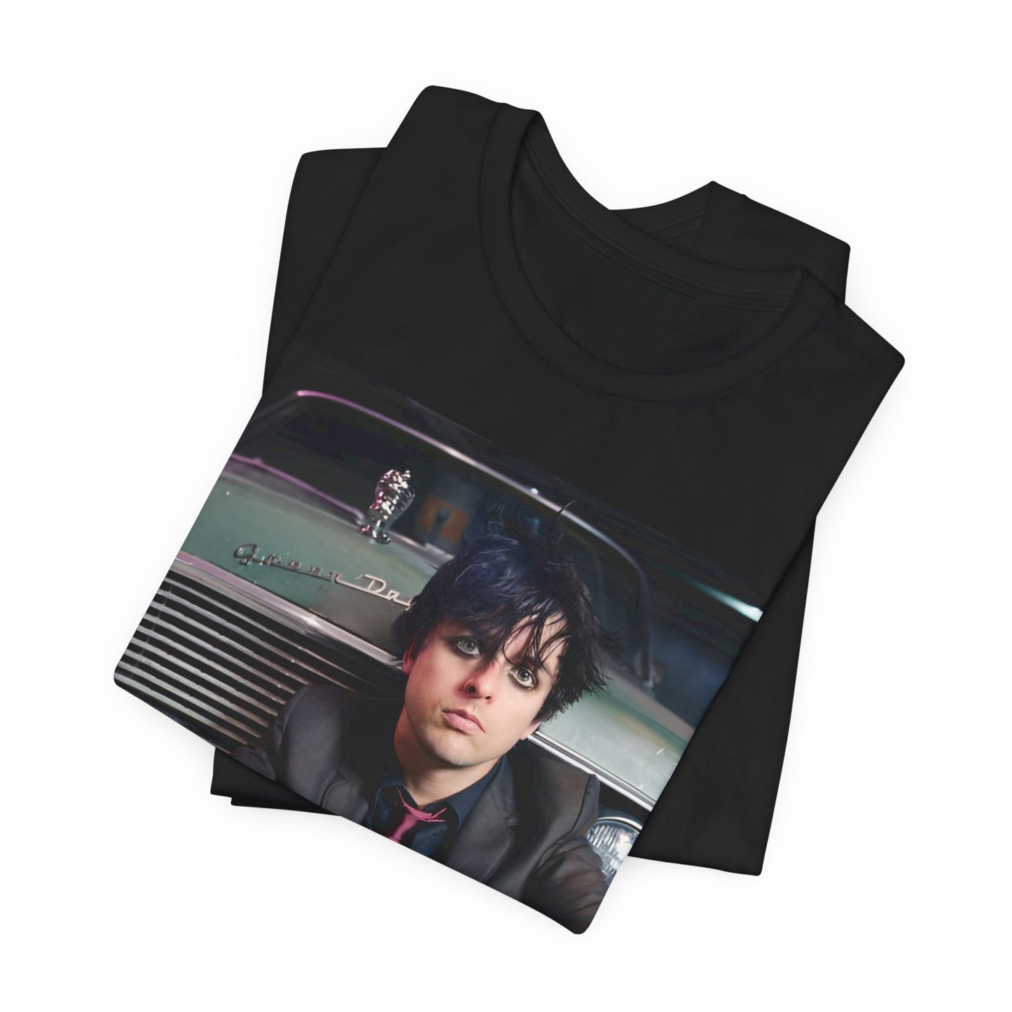 A black graphic t-shirt featuring a graphic related to Green Day's 'Boulevard of Broken Dreams' song or era.
