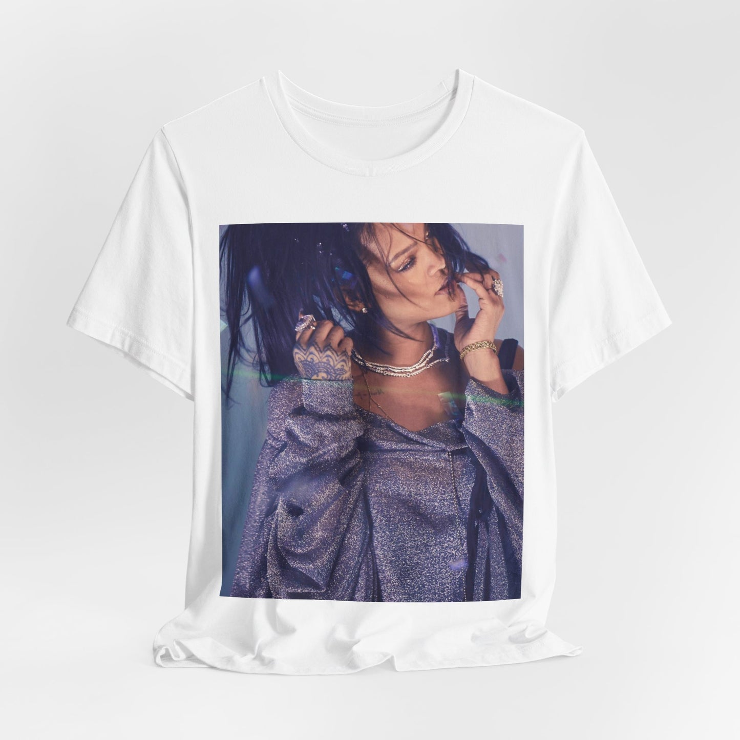 A black graphic t-shirt featuring a graphic related to Rihanna's 'Anti' album era.