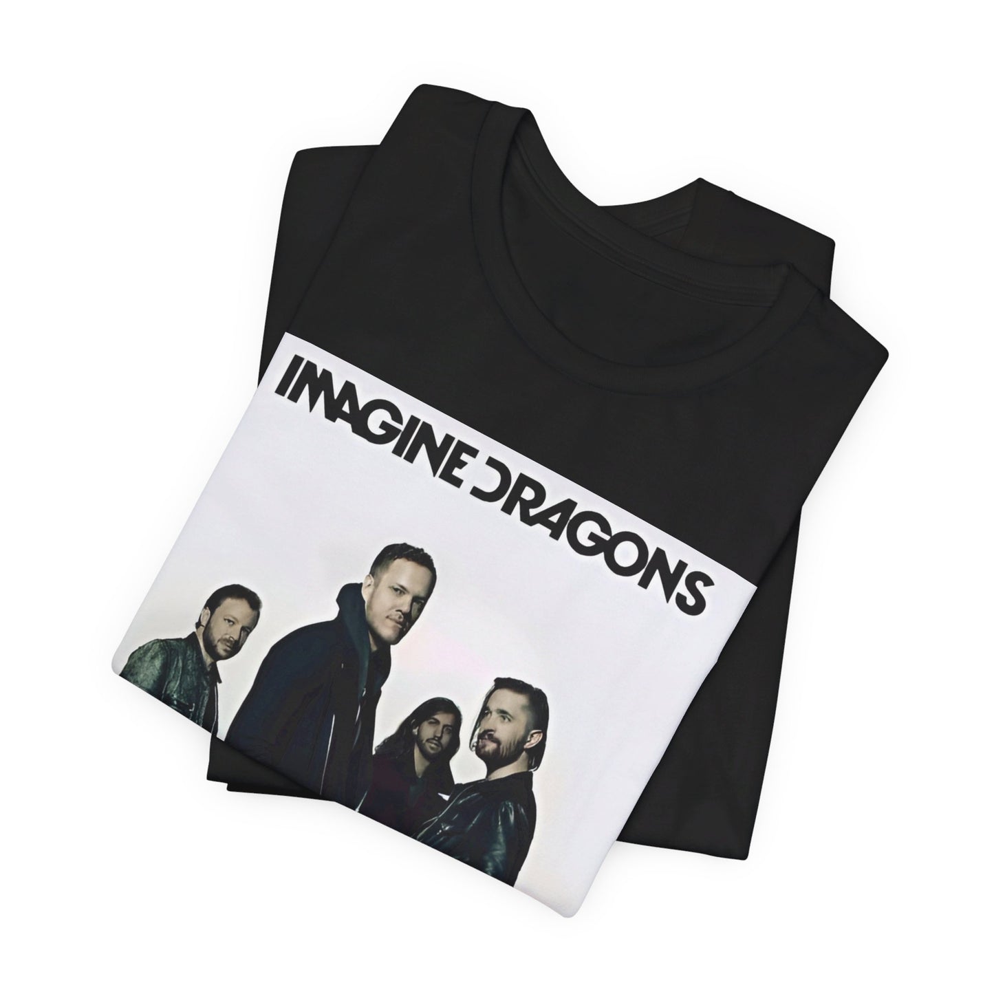 A black graphic t-shirt featuring a melodic indie rock graphic of Imagine Dragons.