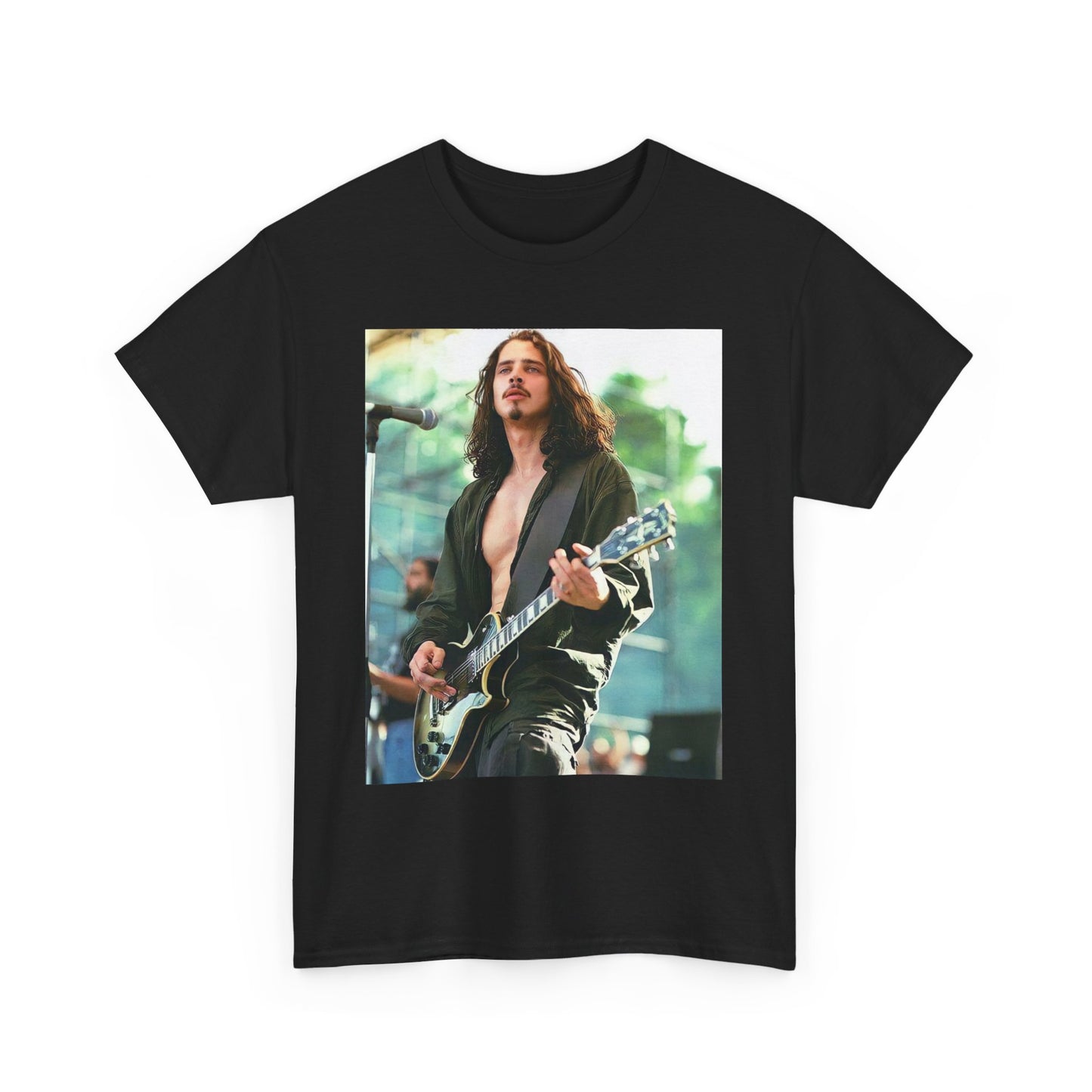 A black graphic t-shirt featuring a retro graphic related to Chris Cornell and the Soundgarden era.