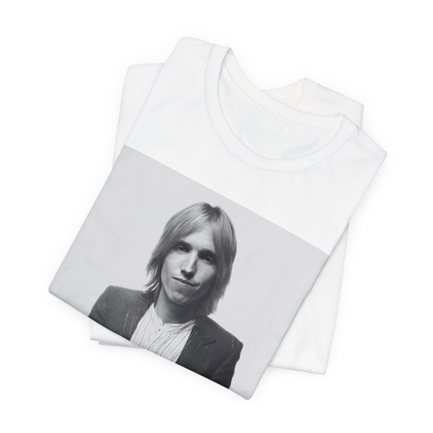 A black graphic t-shirt featuring a graphic of Tom Petty with rock legend vibes.