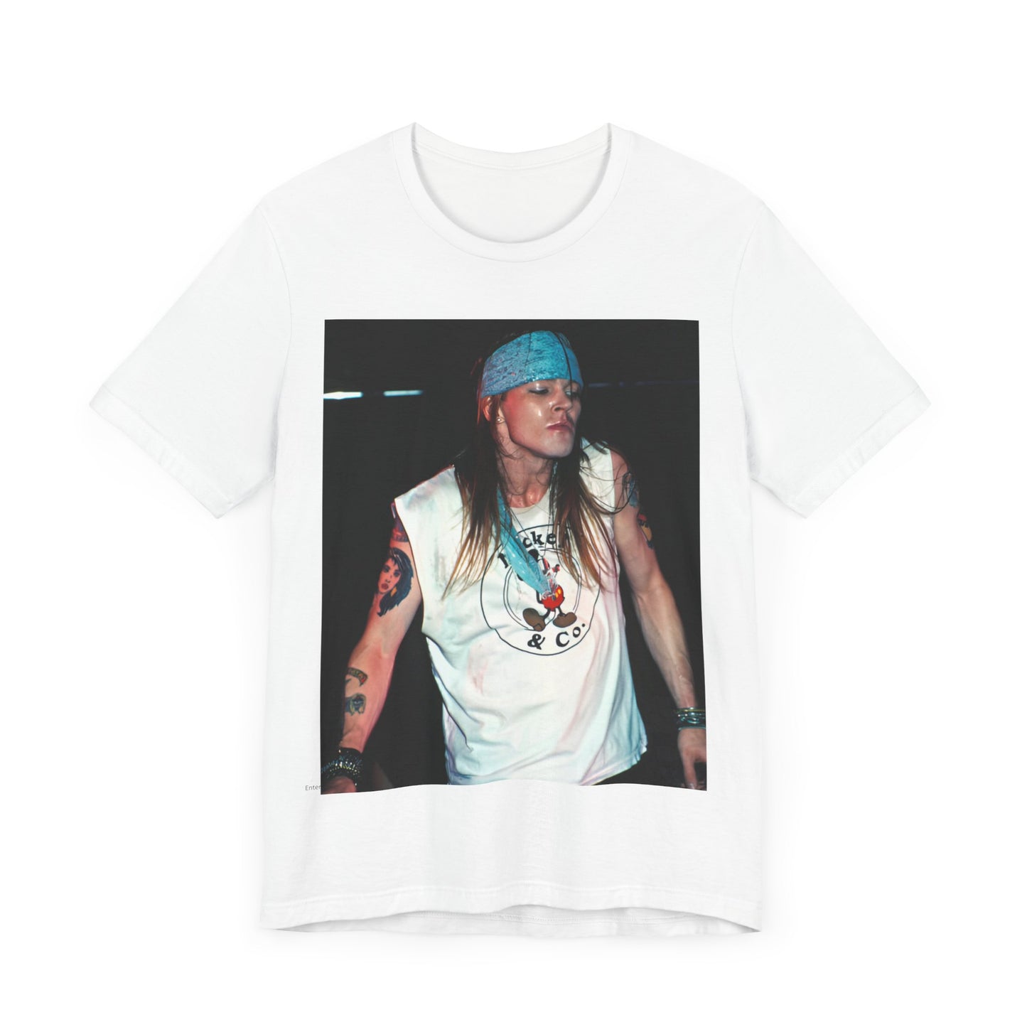 A black graphic t-shirt featuring a graphic related to Guns N' Roses' "Welcome to the Jungle" song or era.