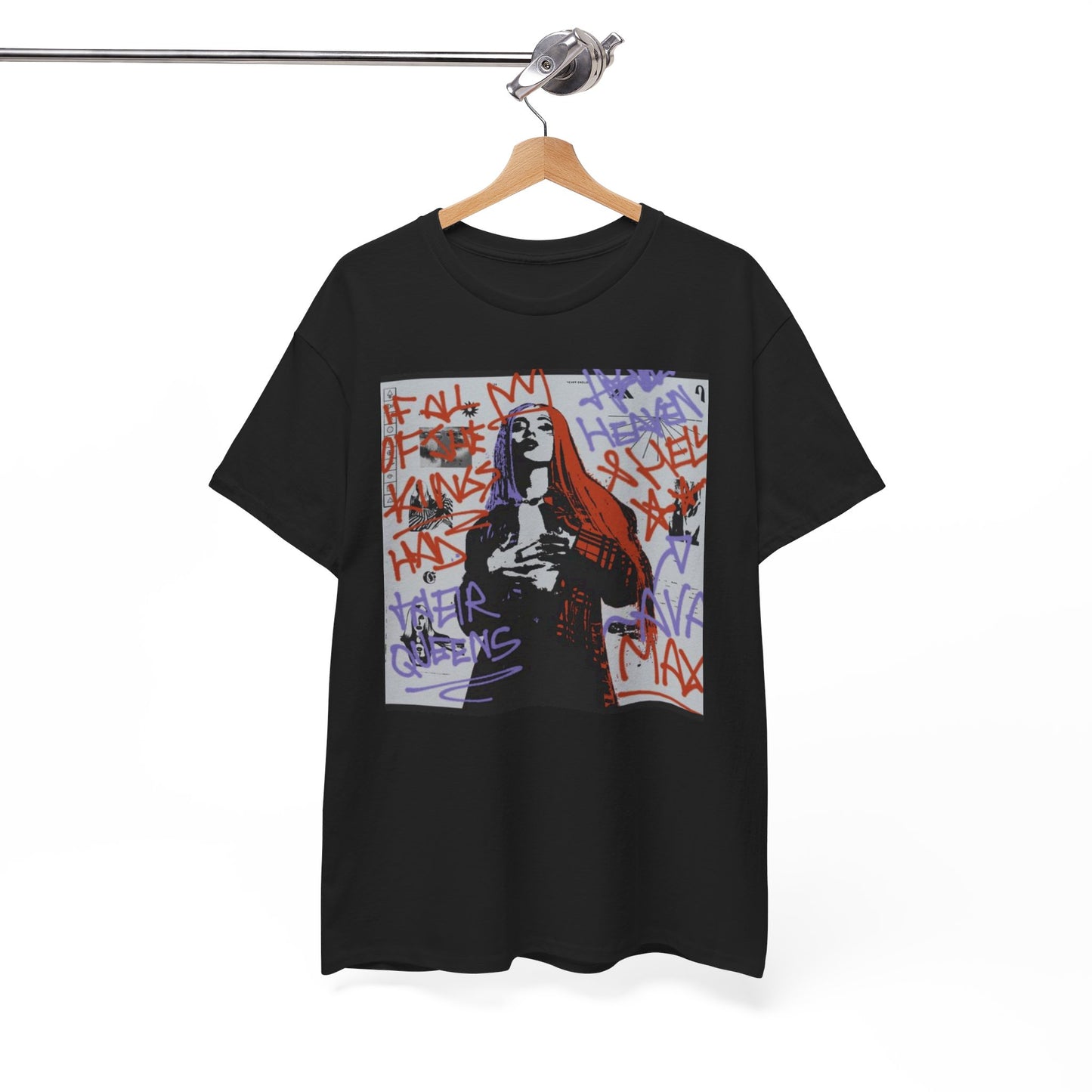 A black graphic t-shirt featuring a graffiti art style illustration of Ava Max.
