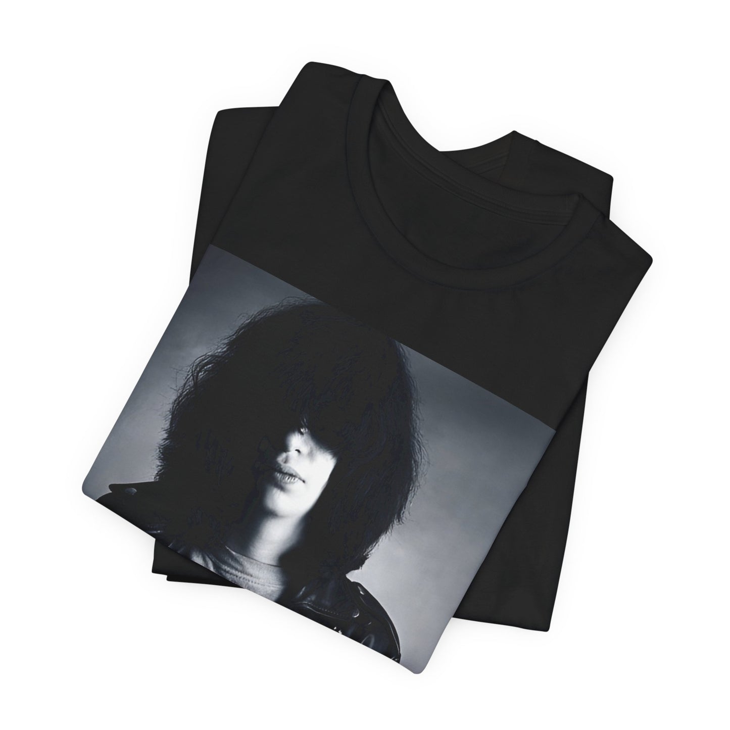 A black graphic t-shirt featuring an early days fast rock graphic of the Ramones.