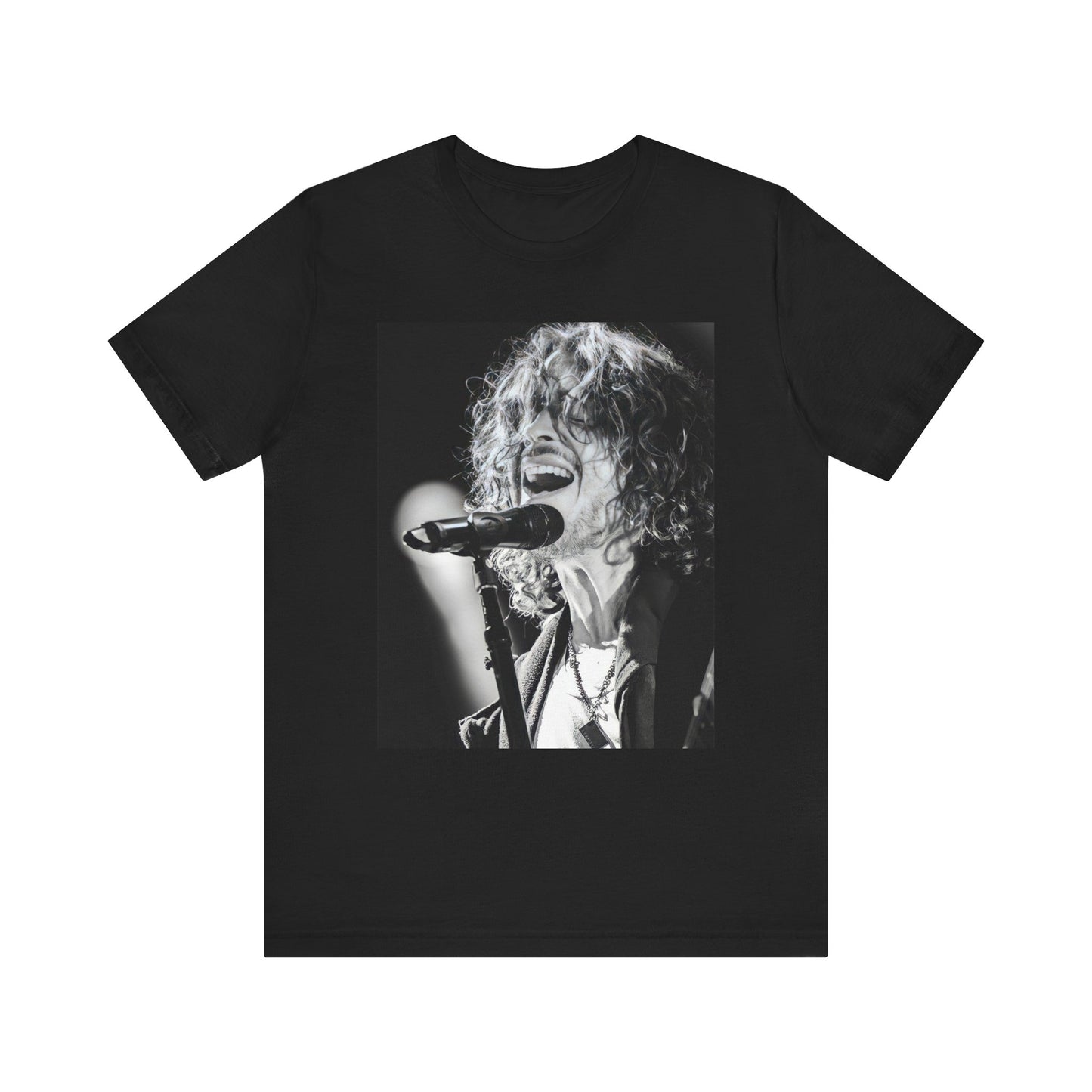 A black graphic t-shirt featuring a graphic related to Chris Cornell's song "Cochise" or Audioslave.