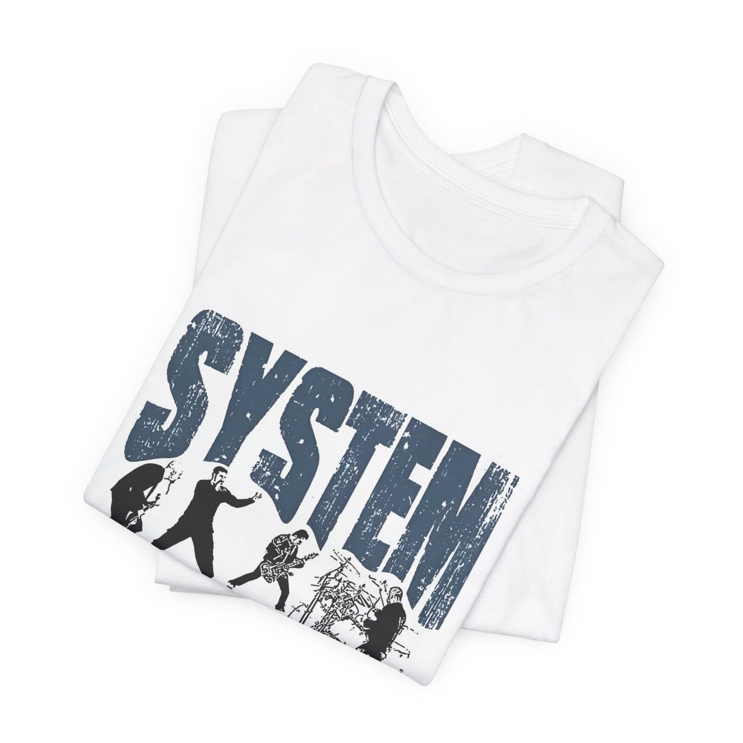 A black graphic t-shirt featuring a graphic of System of a Down as nu-metal pioneers.