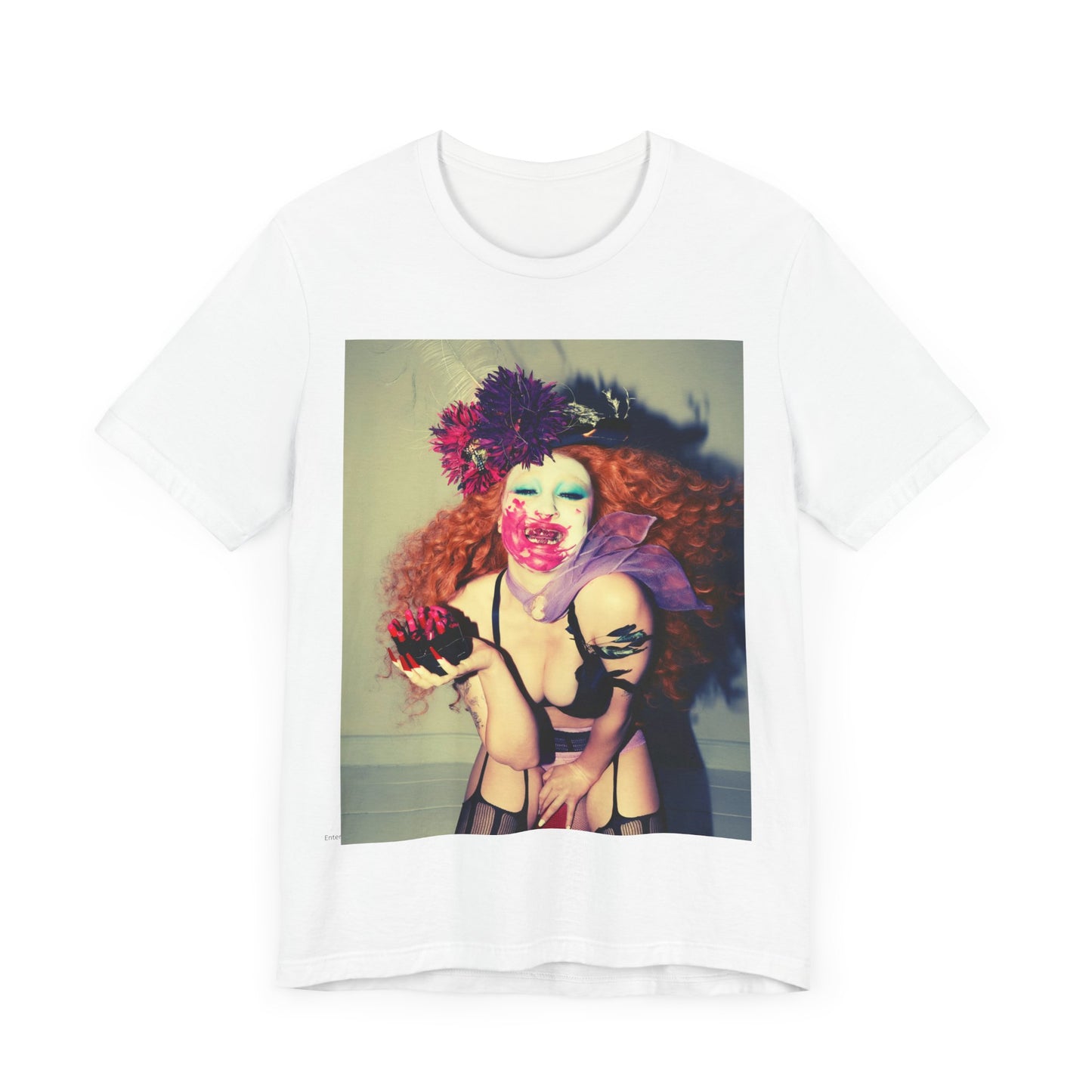 A black graphic t-shirt featuring a retro graphic related to Chappell Roan's 'Pink Pony Club' era.