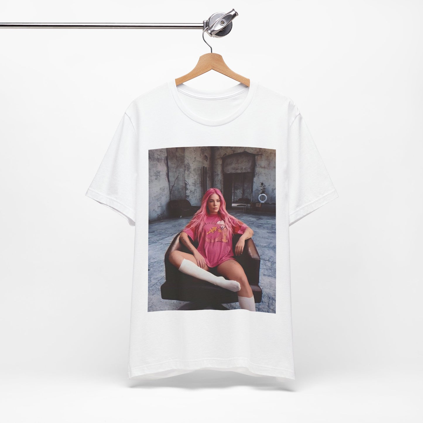A black graphic t-shirt featuring a retro graphic related to Halsey's 'Badlands' album era.