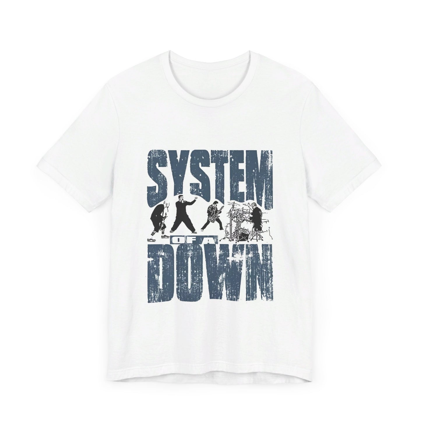 A black graphic t-shirt featuring a graphic of System of a Down as nu-metal pioneers.