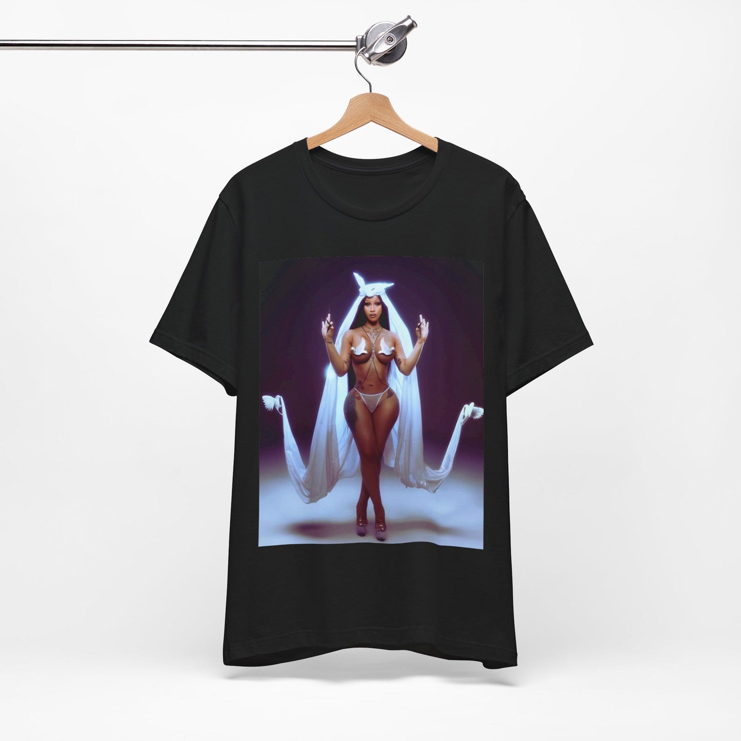 A black graphic t-shirt featuring a graphic of Cardi B with text like 'Enough Bronx' or related to her Bronx origins.
