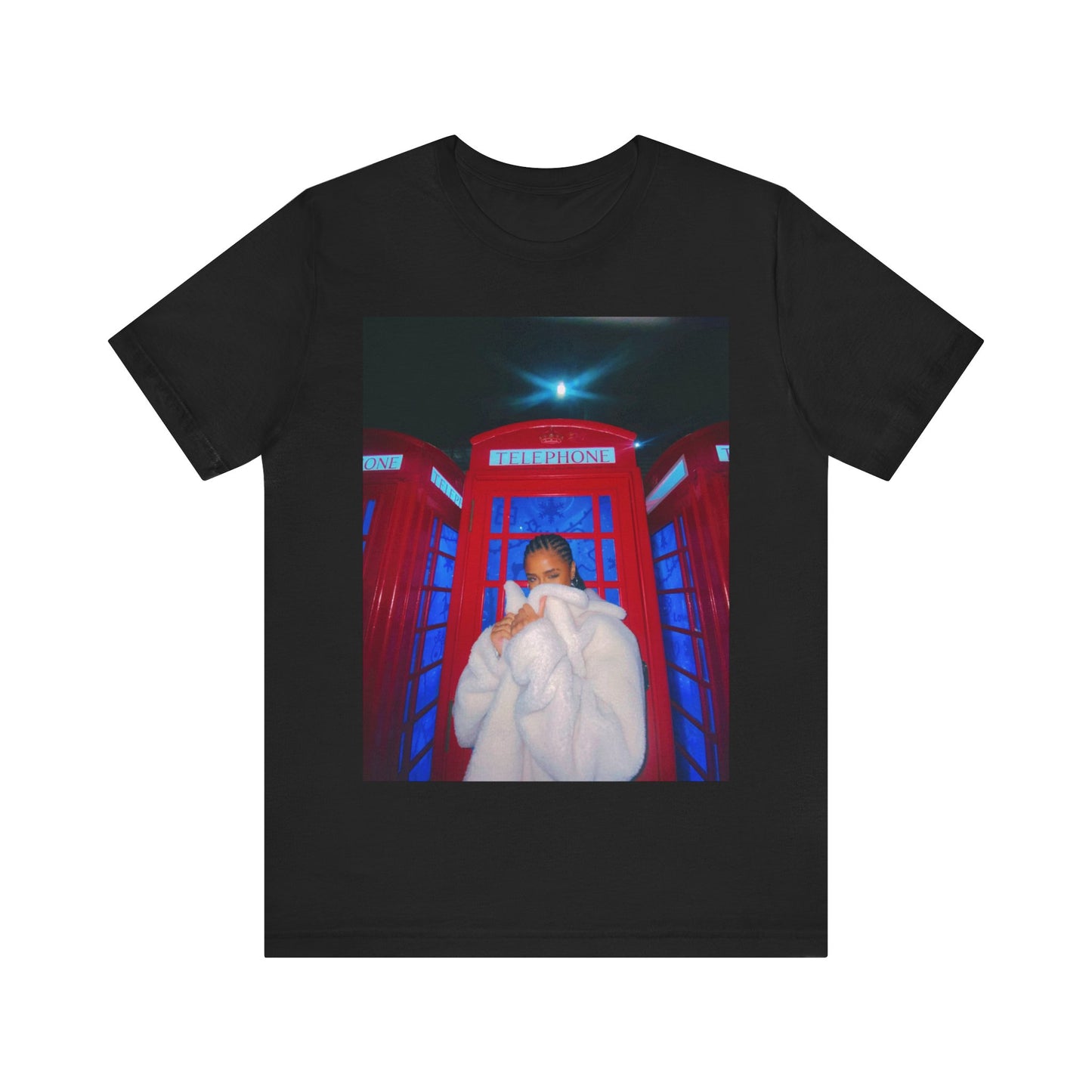 A black graphic t-shirt featuring a rhythmic dance pop graphic of Tyla.