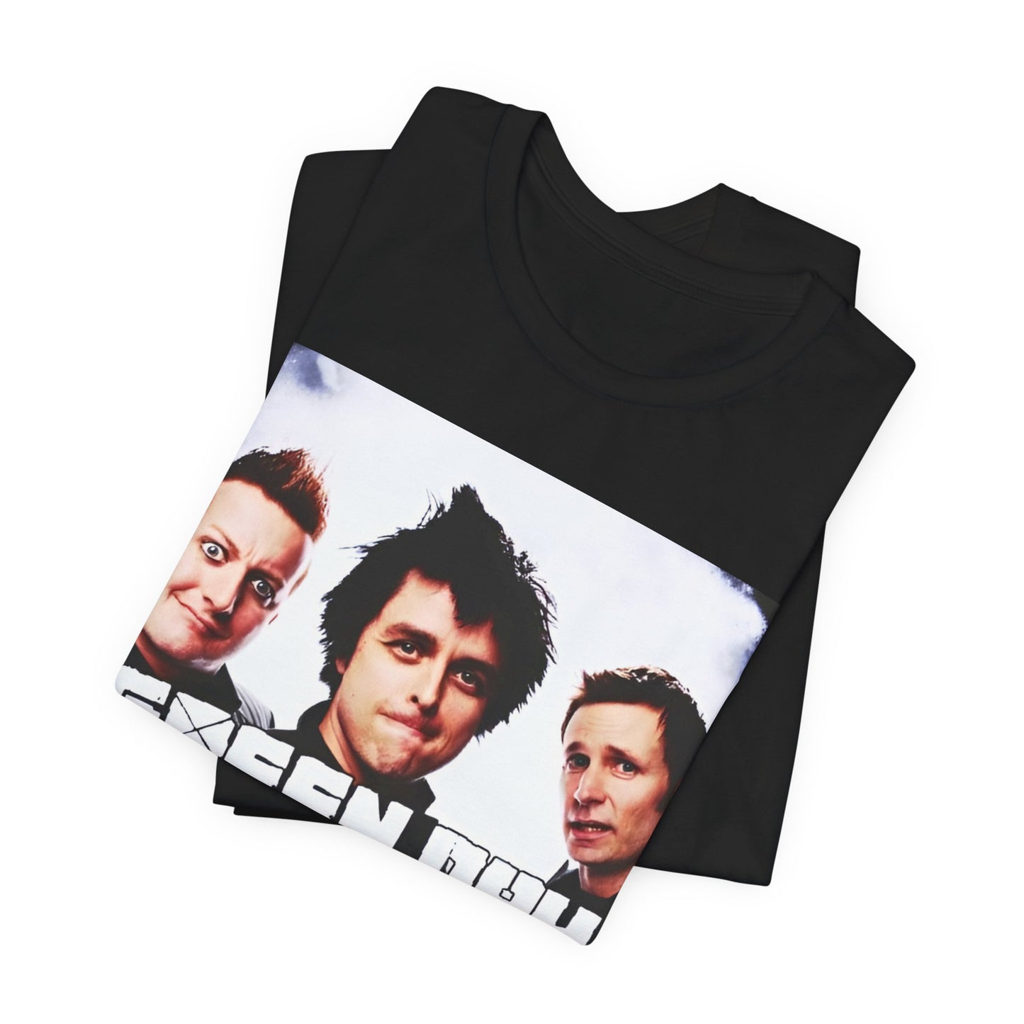 A black graphic t-shirt featuring an underground rock graphic of Green Day.