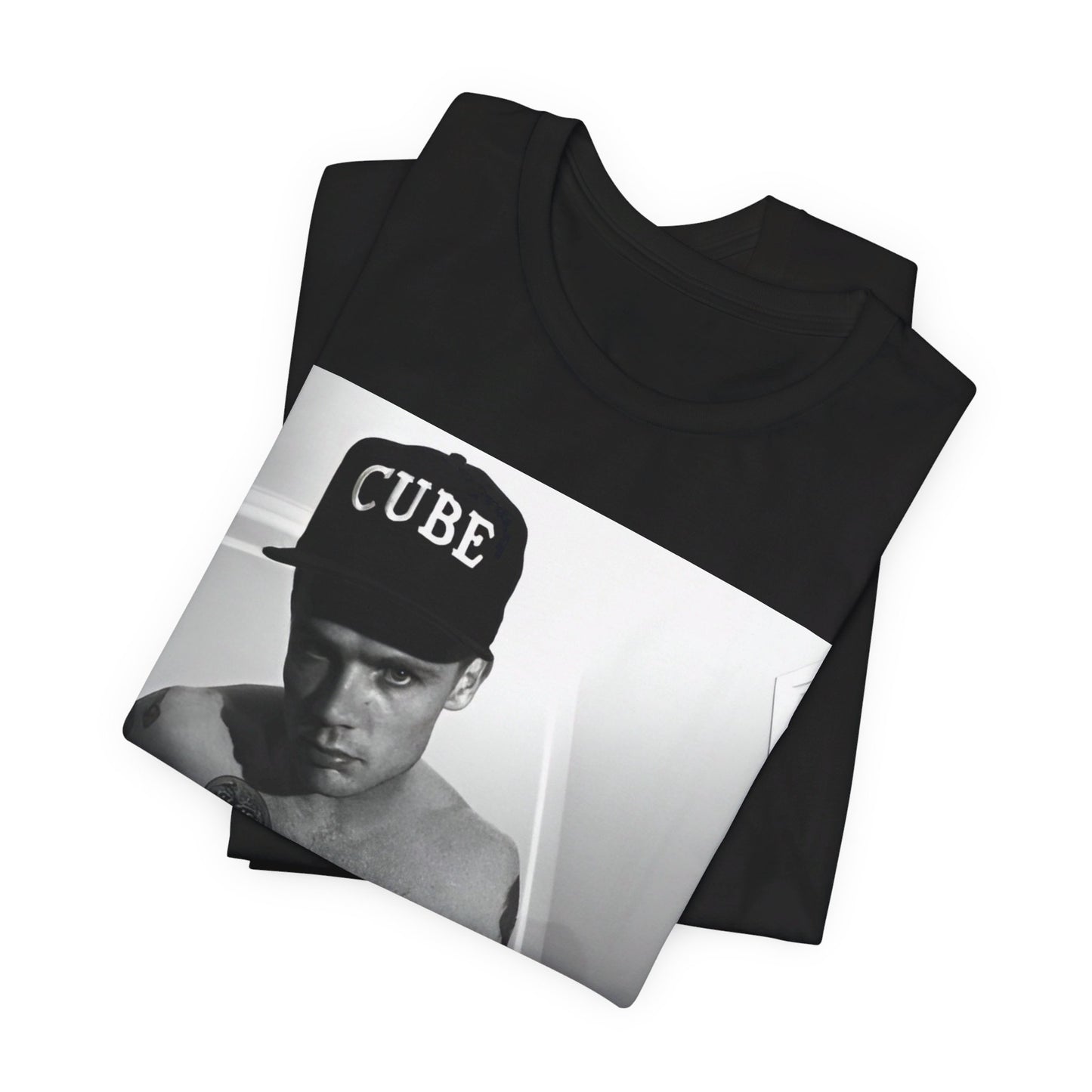A black graphic t-shirt featuring a black and white graphic or photo of Flea from Red Hot Chili Peppers performing live on stage.