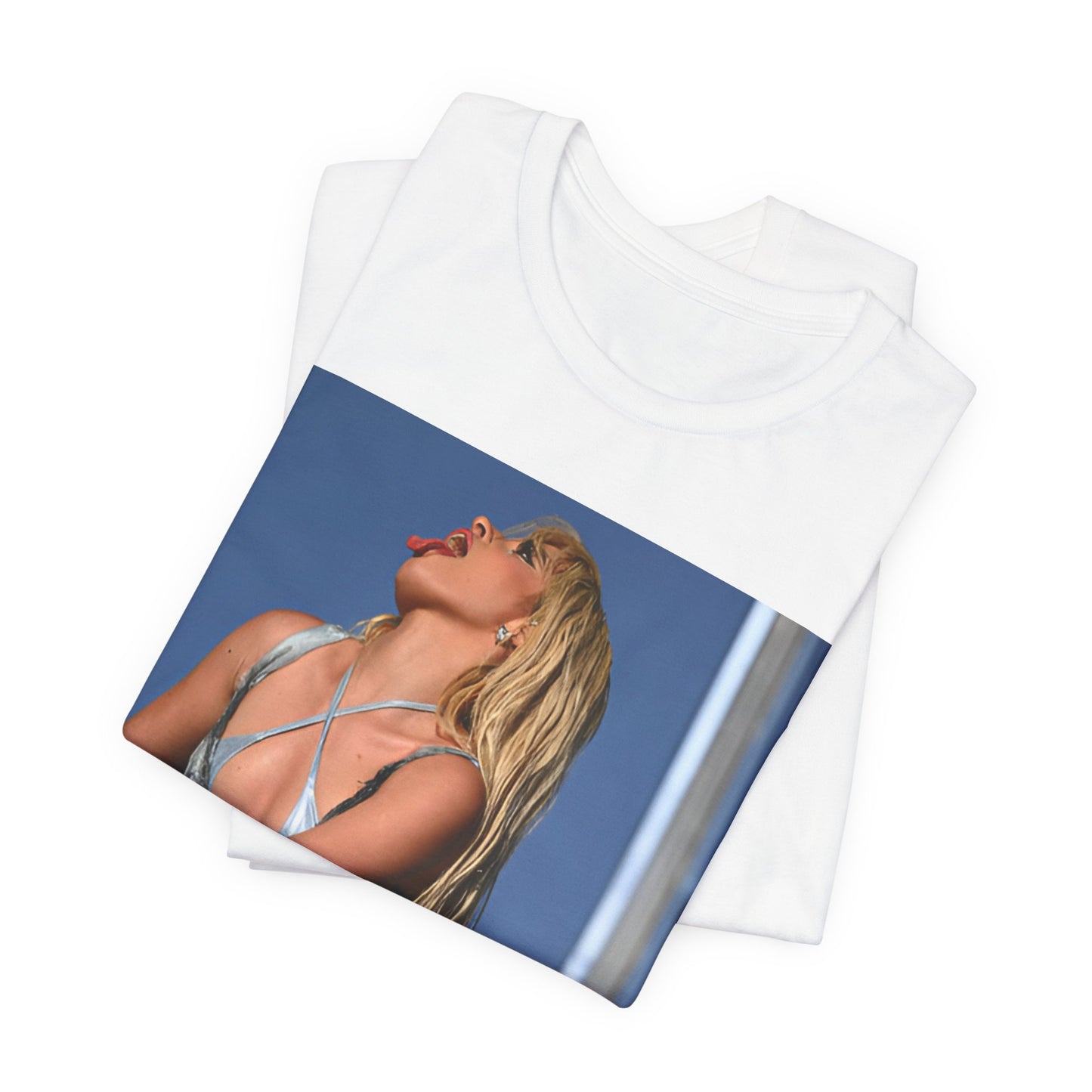 A black graphic t-shirt featuring a dynamic graphic or photo of Camila Cabello performing live on stage.