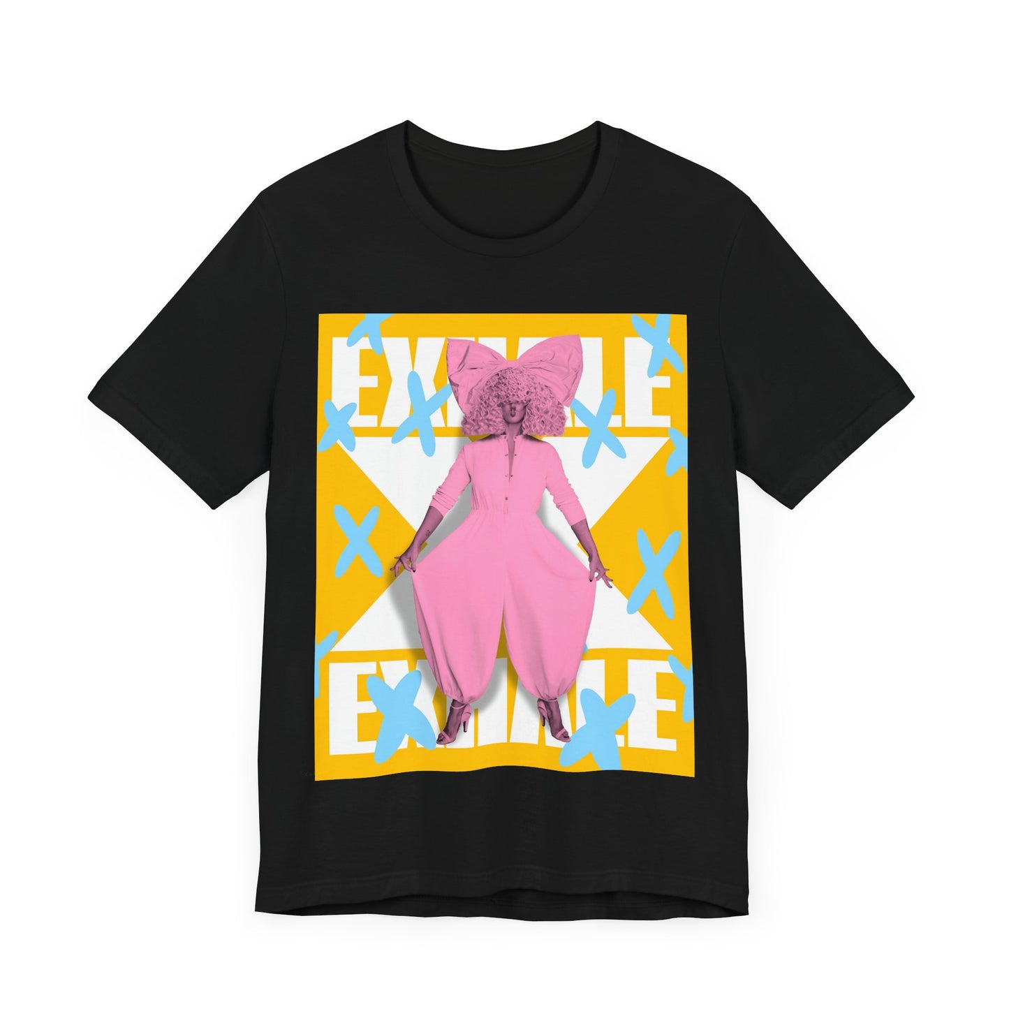 A black graphic t-shirt featuring a graphic related to Sia's 'Exhale' theme or lyrics.