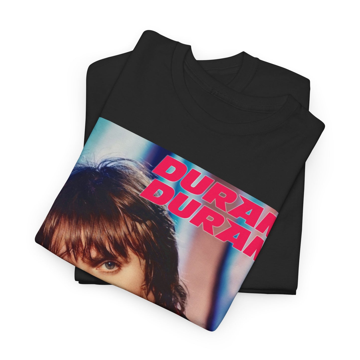 A black graphic t-shirt featuring a bold 80s pop icons graphic of Duran Duran.