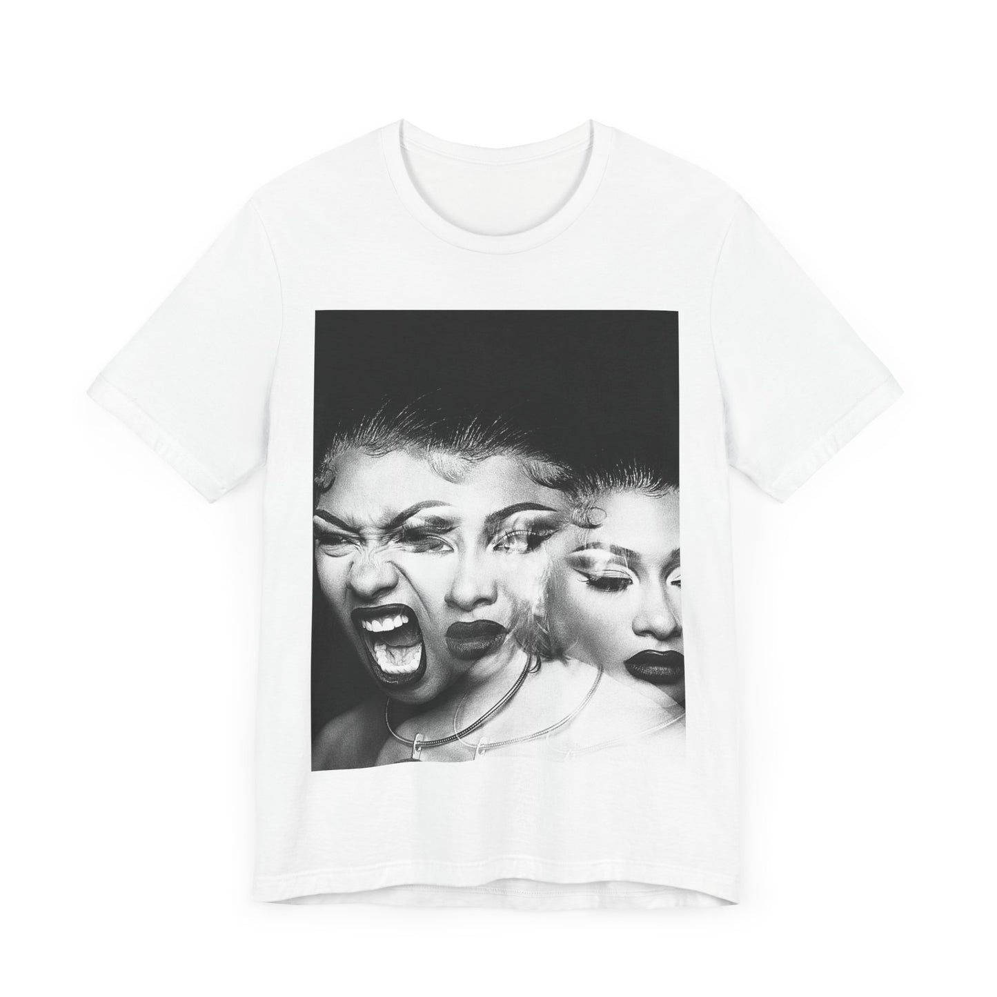 A black graphic t-shirt featuring a graphic related to Megan Thee Stallion's 'Traumazine' album.