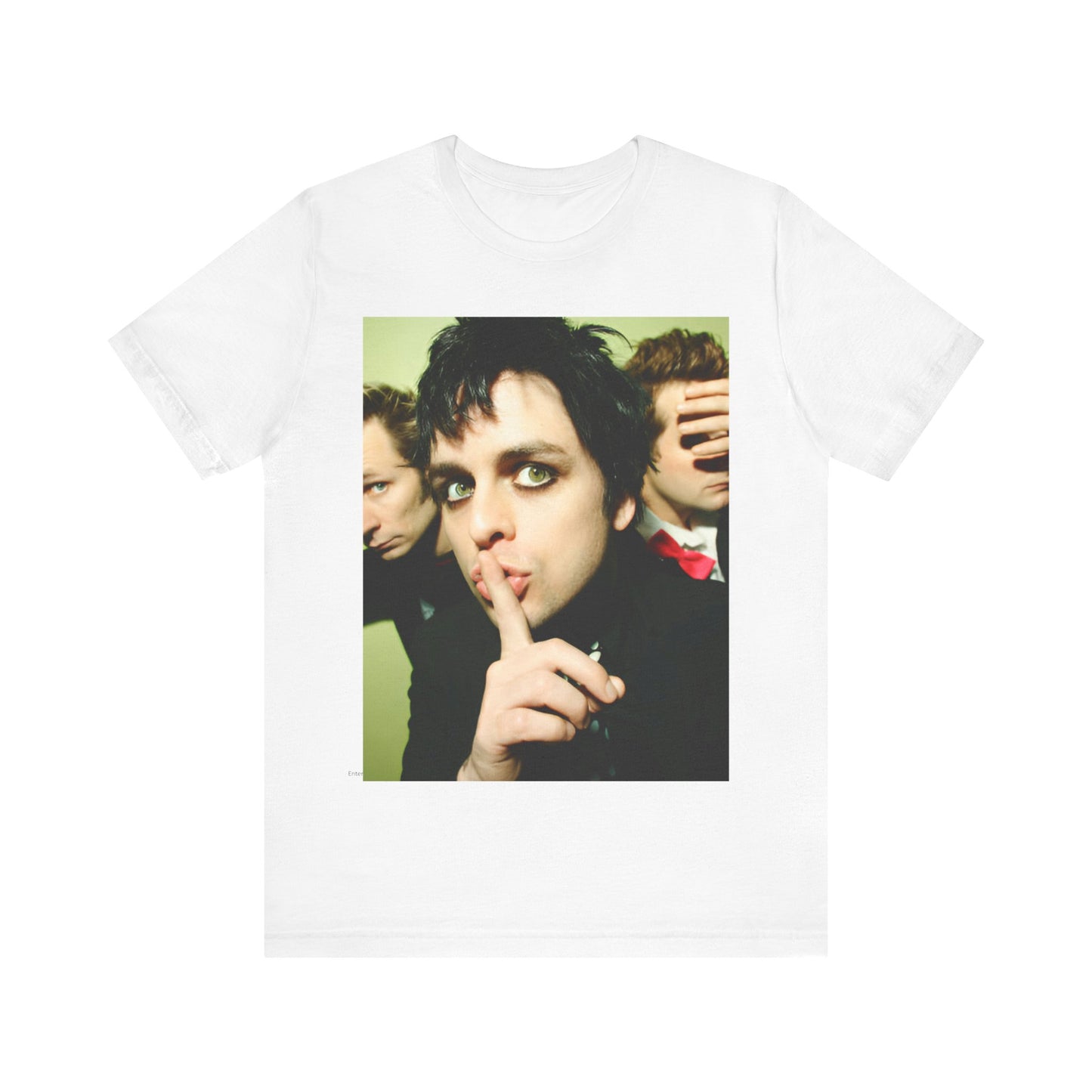 A black graphic t-shirt featuring a vintage punk rock graphic of Green Day.