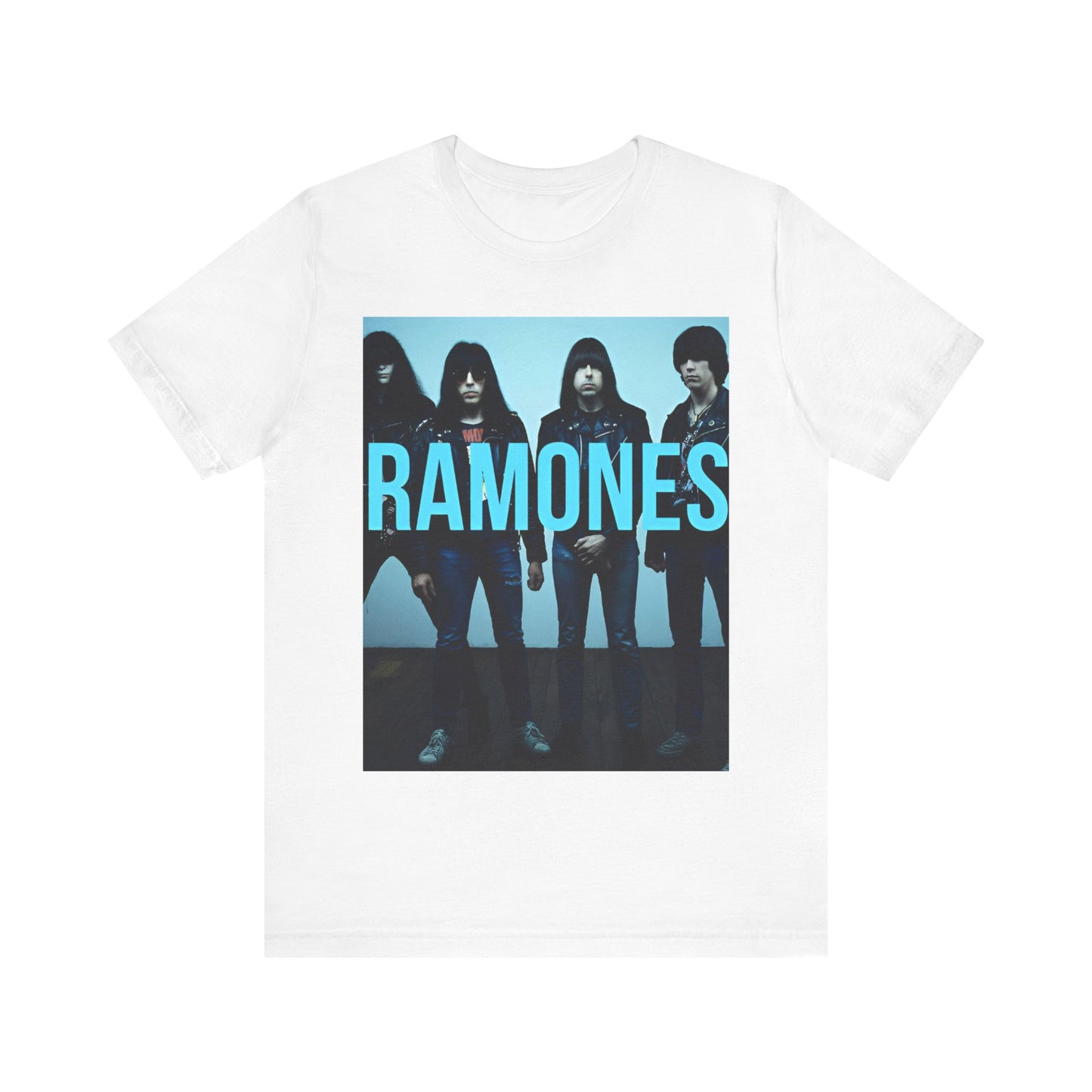 A black graphic t-shirt featuring the album cover art for Ramones' self-titled debut album.