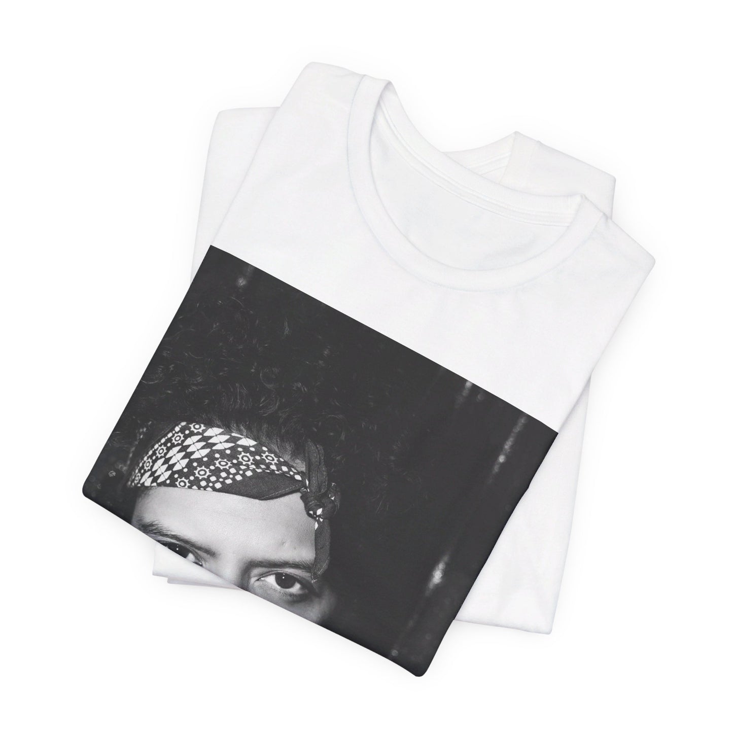 A black graphic t-shirt featuring a graphic of Bruno Mars with an old school groove aesthetic.