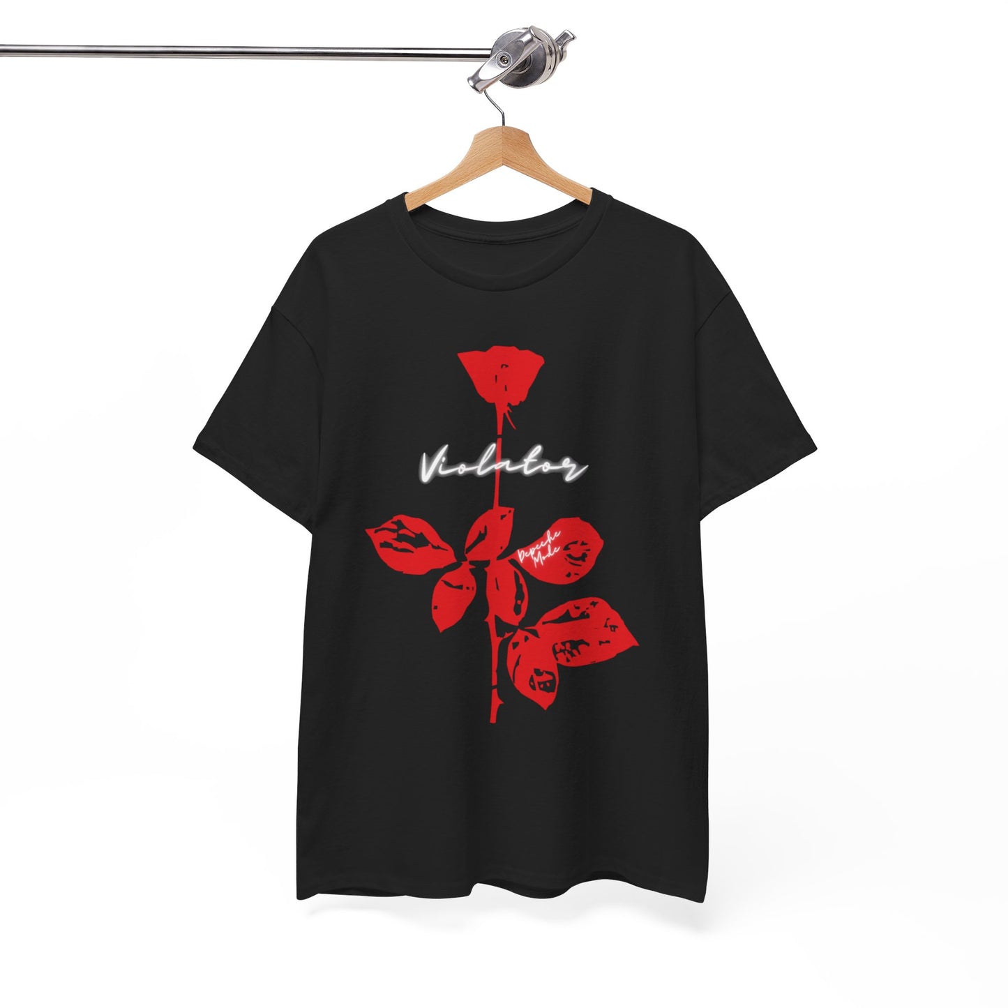 A black graphic t-shirt featuring a graphic related to Depeche Mode's 'Violator' album.