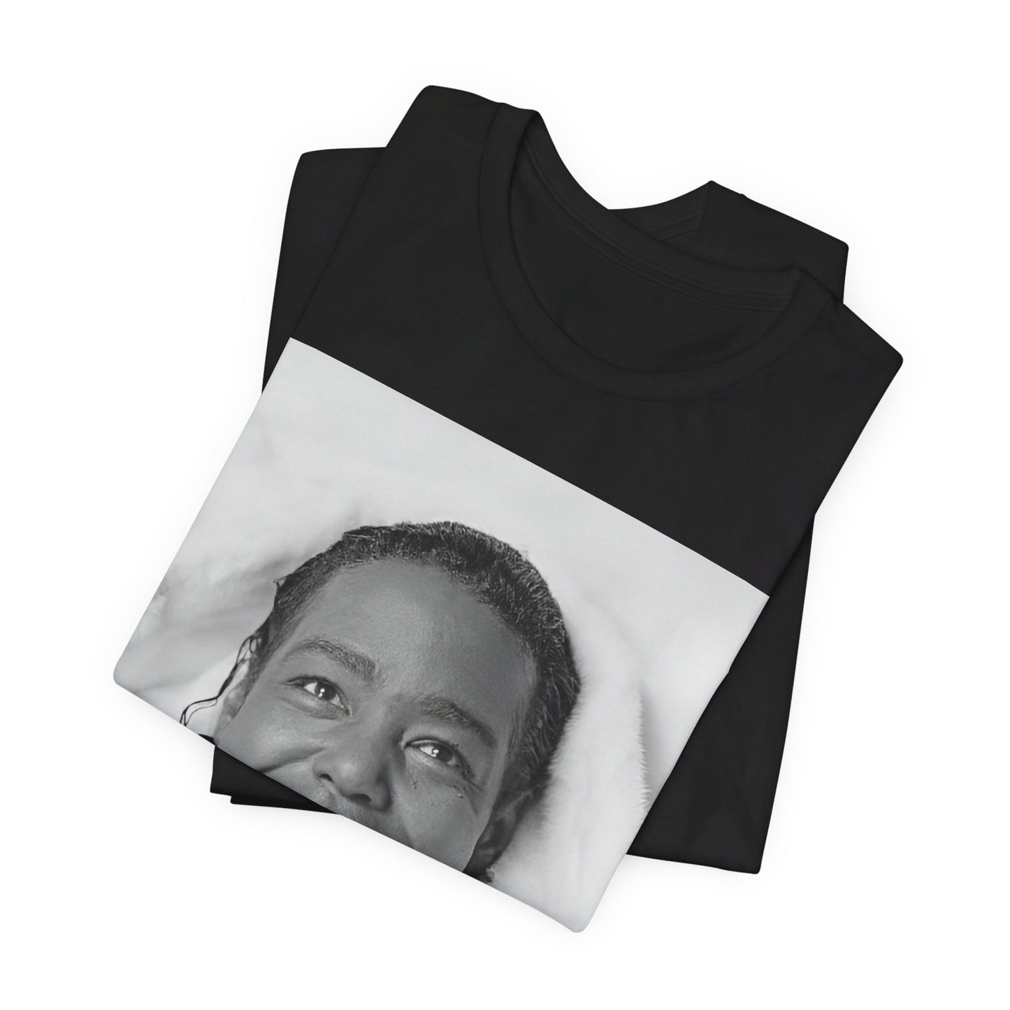 A black graphic t-shirt featuring a retro 70s-style graphic of Barry White as a soul icon.