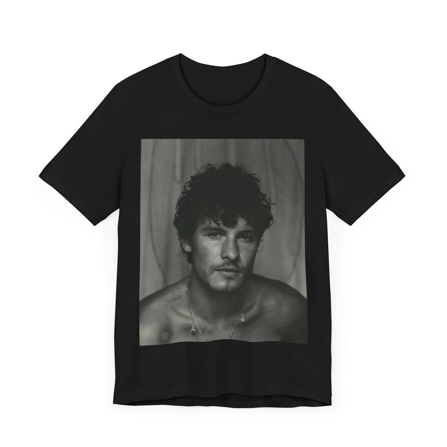 A black graphic t-shirt featuring a fearless portrait graphic of Shawn Mendes.