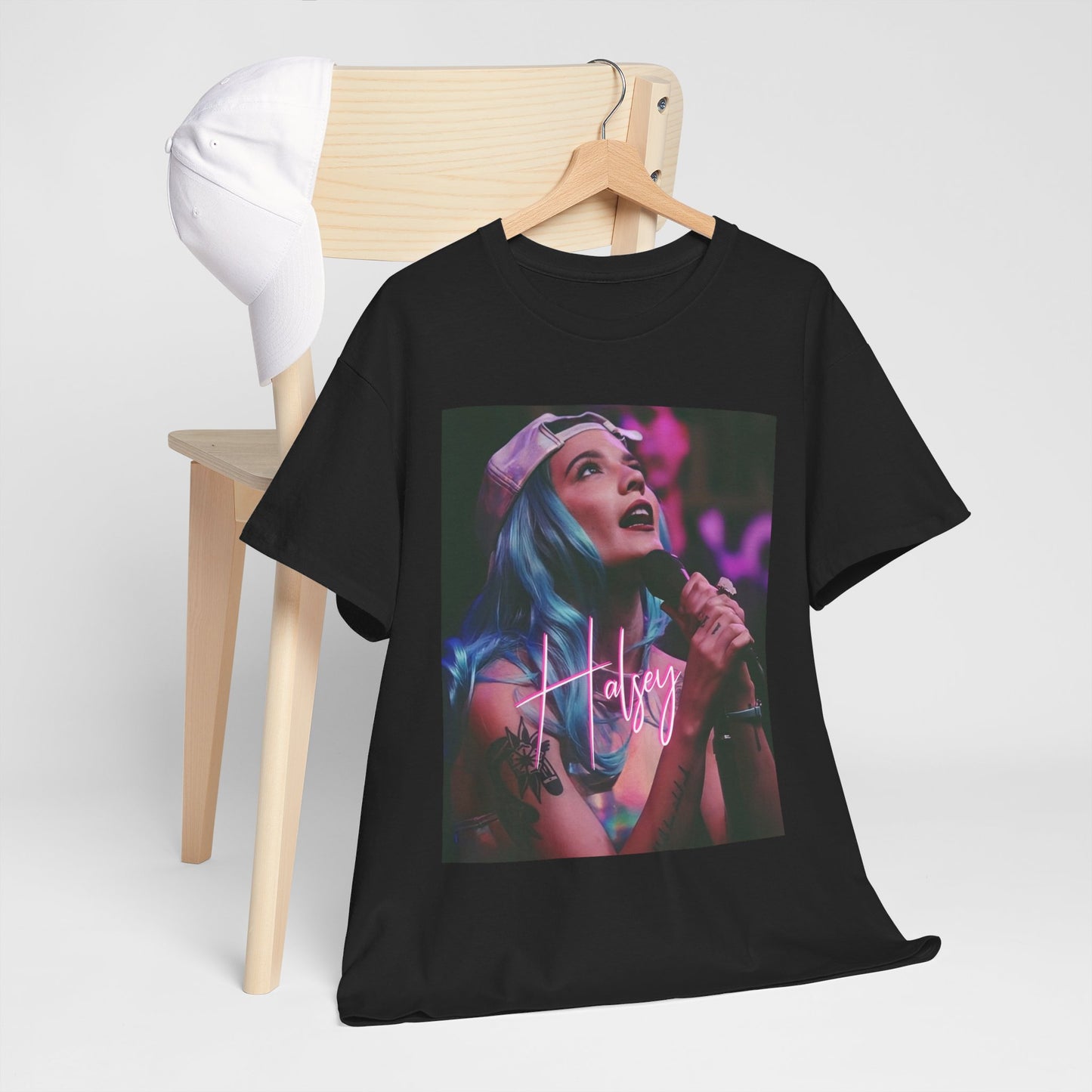 A black graphic t-shirt featuring a graphic related to Halsey's 'Badlands' album era.