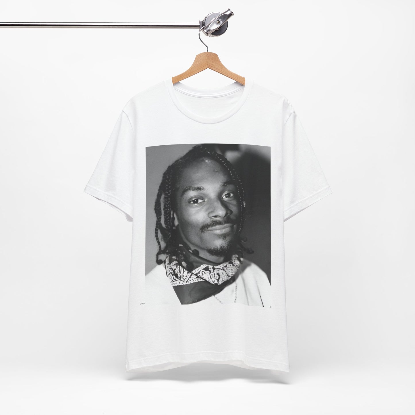 A black graphic t-shirt featuring a modern rap essential graphic of Snoop Dogg.