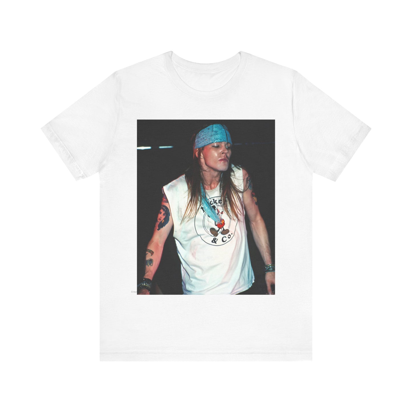 A black graphic t-shirt featuring a graphic related to Guns N' Roses' "Welcome to the Jungle" song or era.