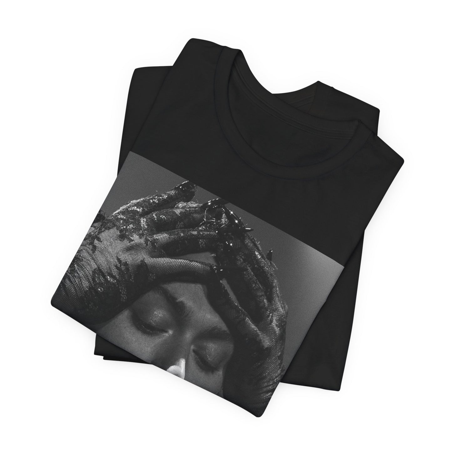 A black graphic t-shirt featuring a black and white graphic or photo of Sam Smith performing live on stage.