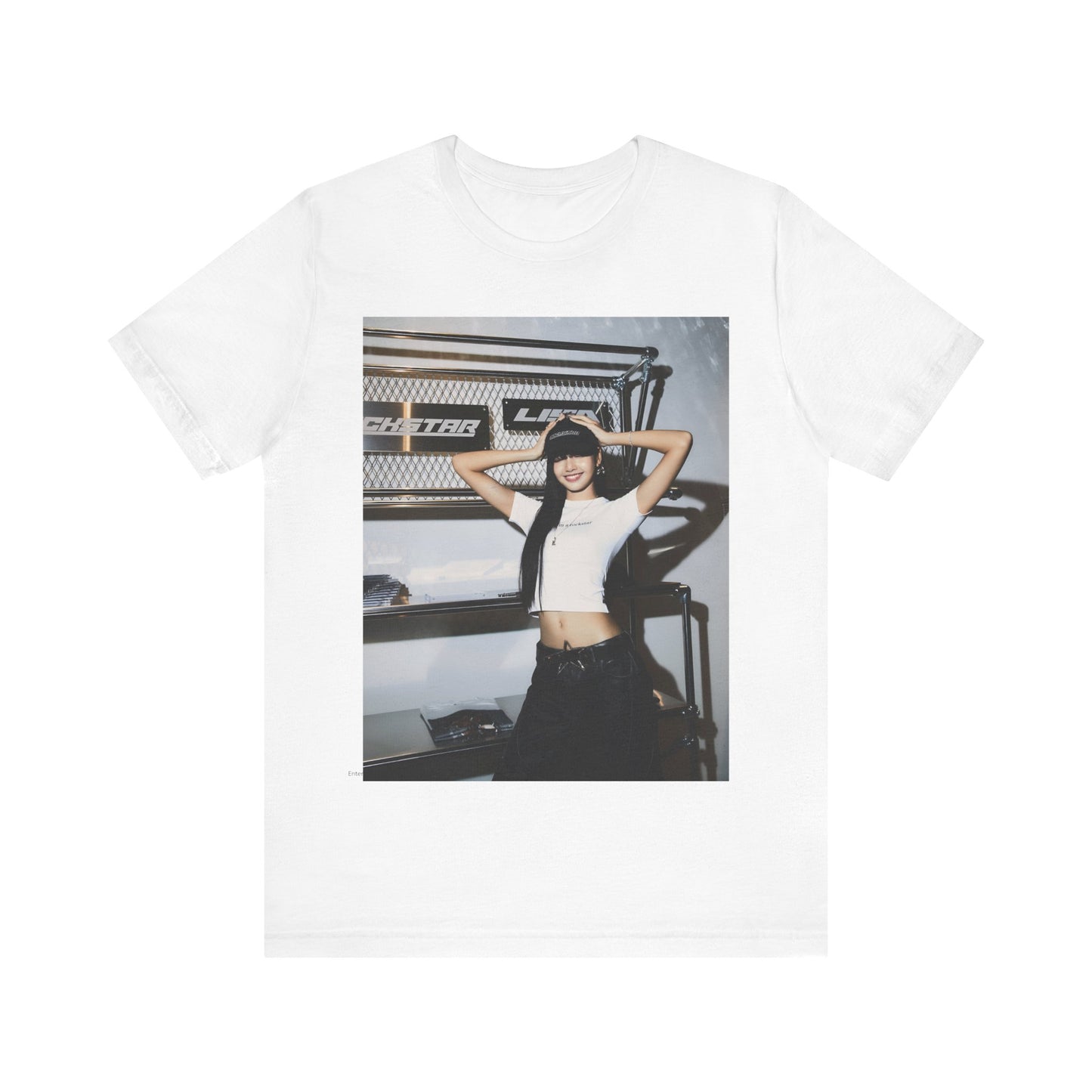 A black graphic t-shirt featuring a graphic of Lisa as a street K-Pop style queen.