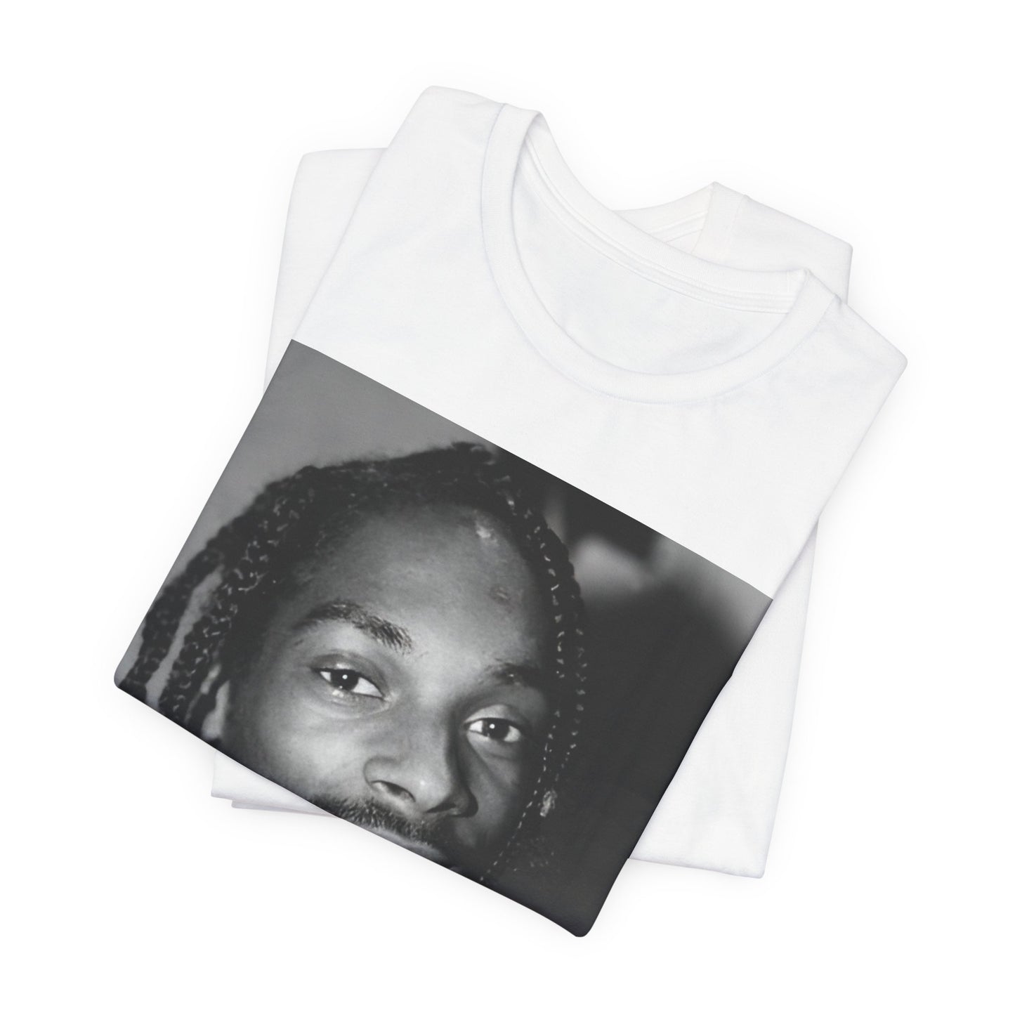 A black graphic t-shirt featuring a modern rap essential graphic of Snoop Dogg.