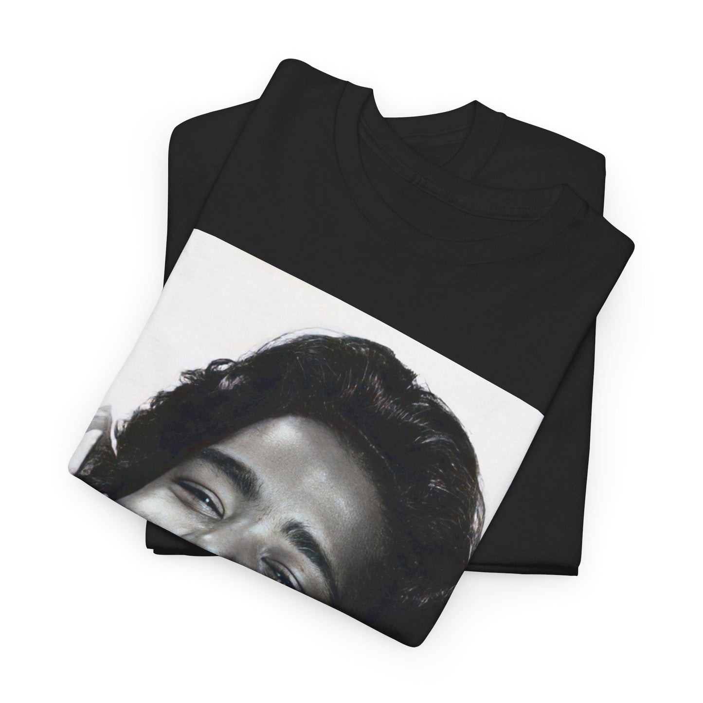 A black graphic t-shirt featuring a 70s-style pop art graphic of Barry White with a relaxed or 'chill' expression.