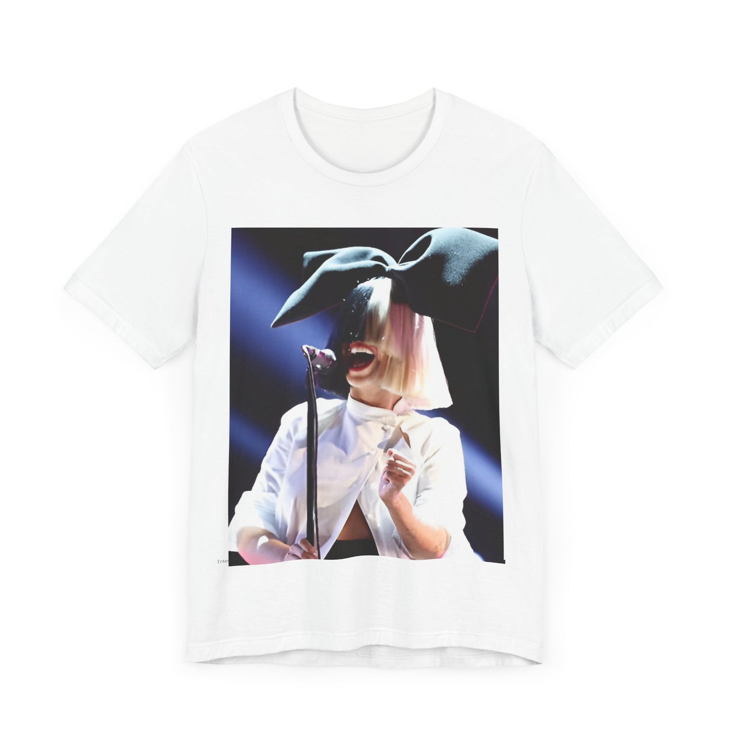 A black graphic t-shirt featuring a graphic related to Sia's 'Elastic Heart' live era.