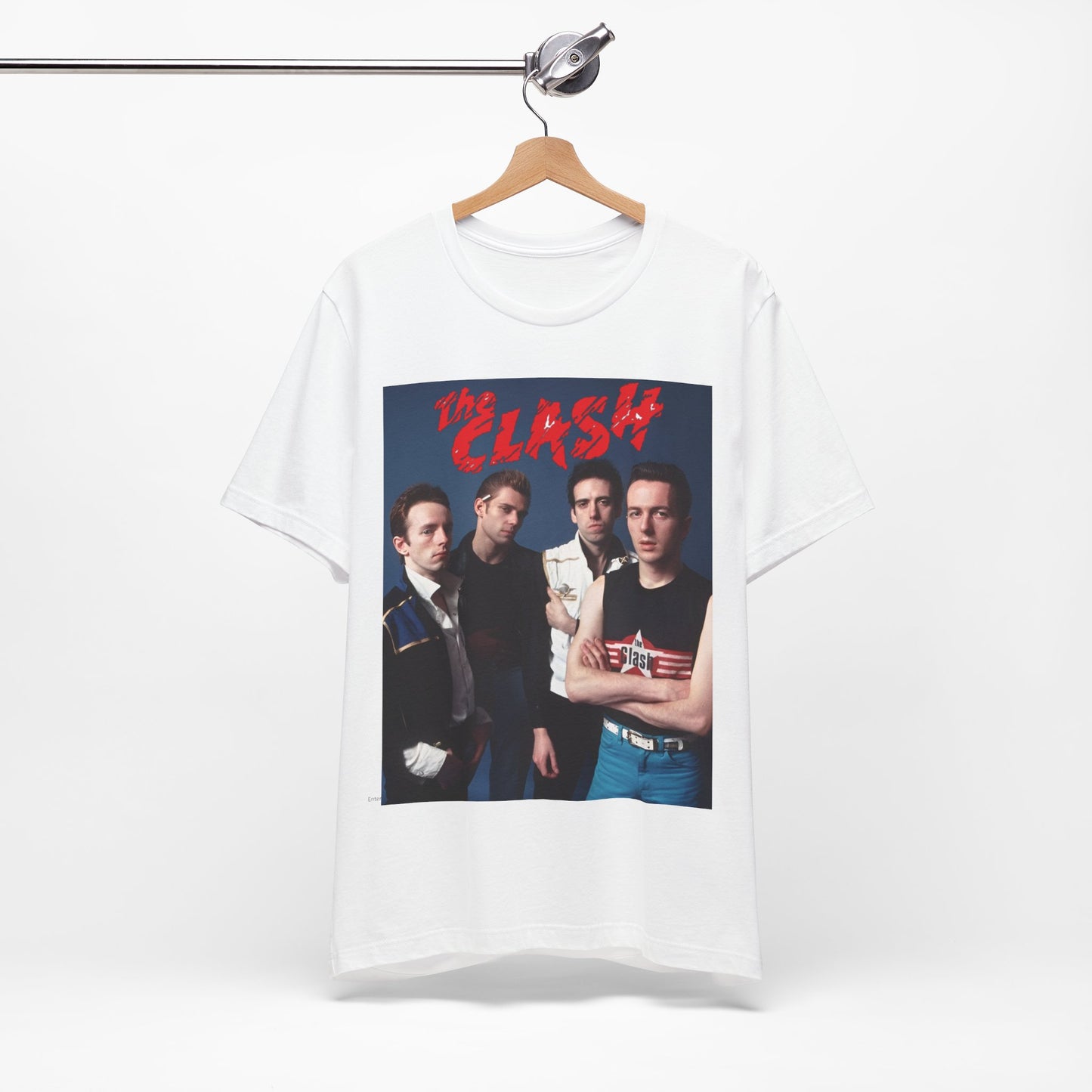 A black graphic t-shirt featuring a vintage graphic related to The Clash's 'Combat Rock' album era.