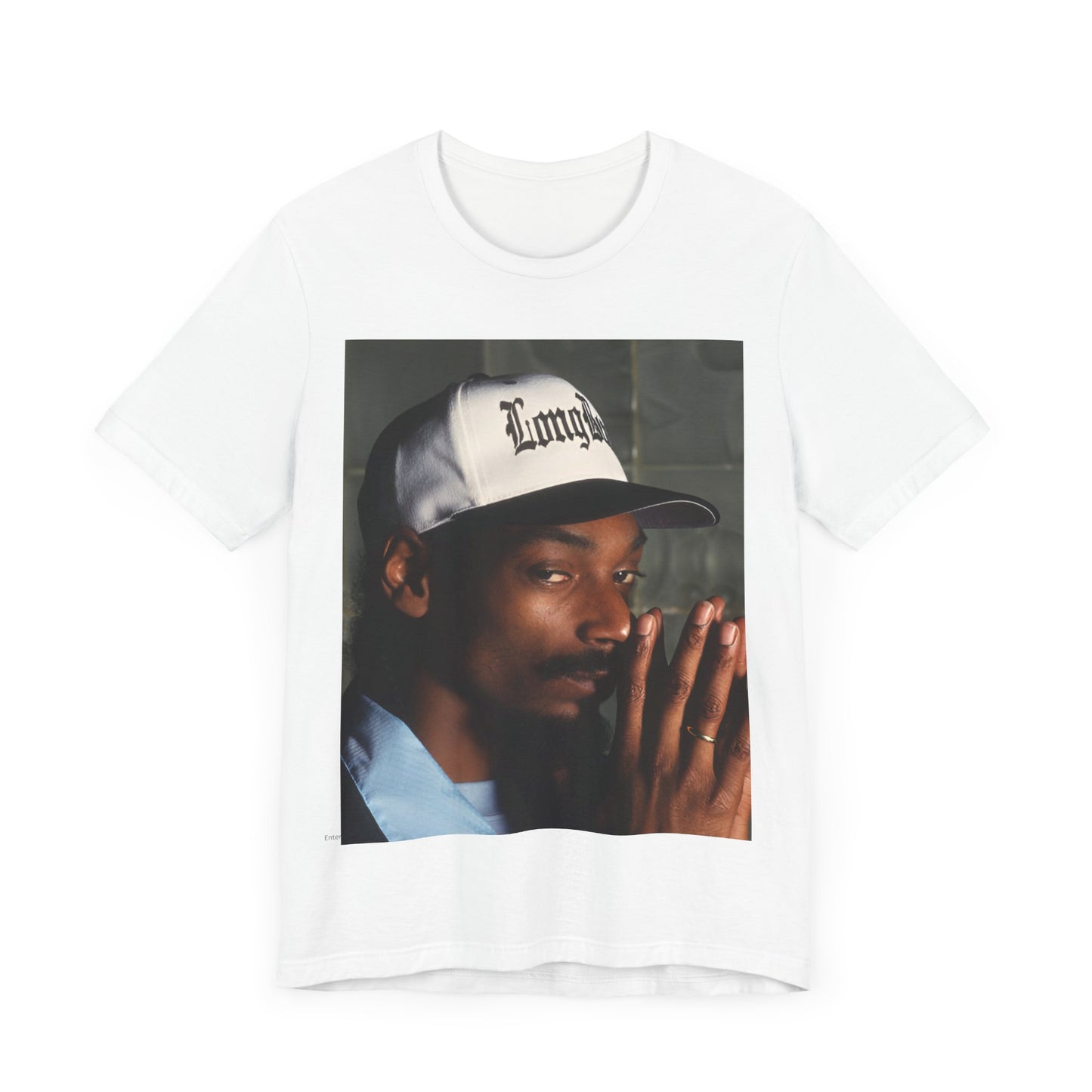 A black graphic t-shirt featuring a graphic of Snoop Dogg with a boxy 'Doggfather' vibe.