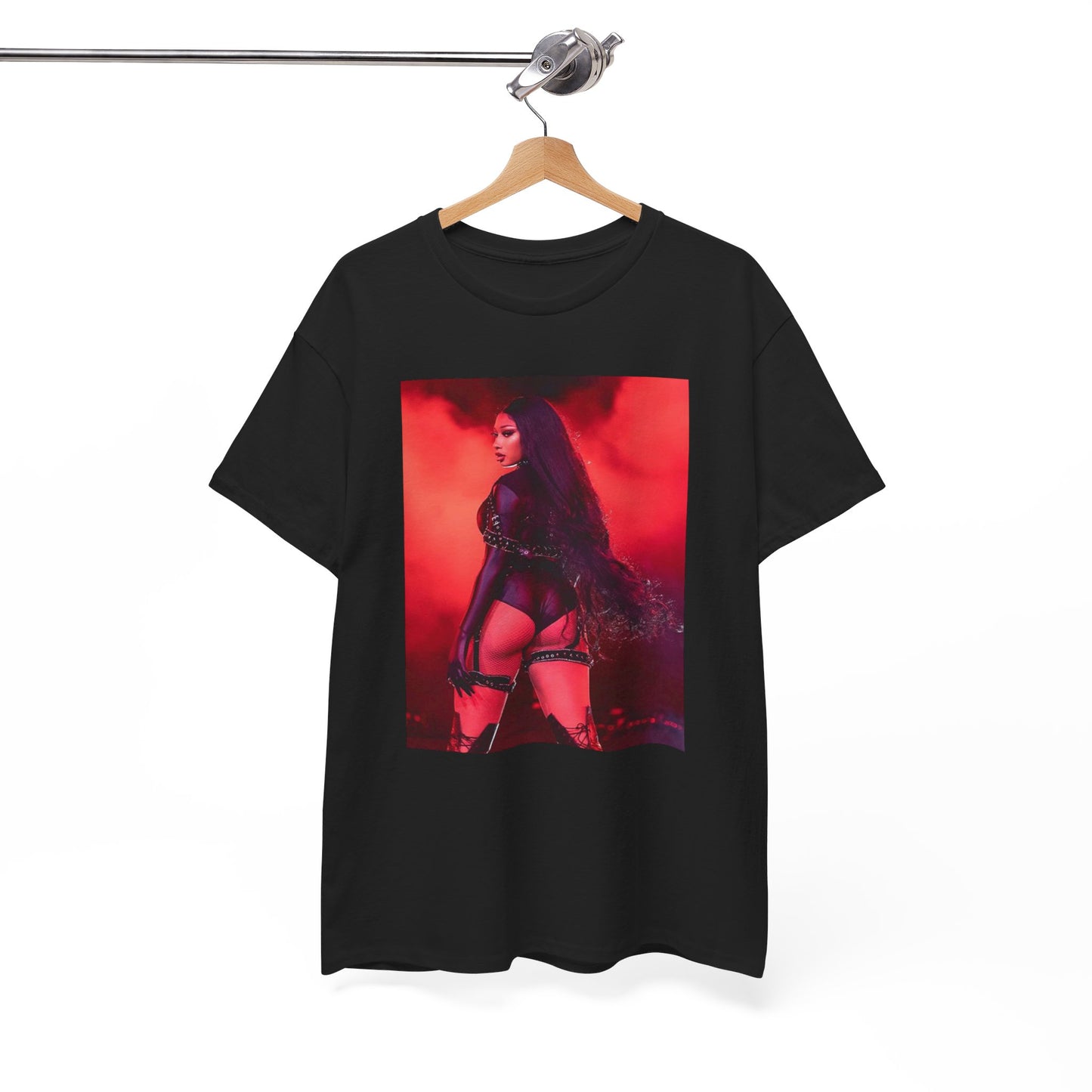 A black graphic t-shirt featuring a retro graphic related to Megan Thee Stallion's 'Savage' song or era.