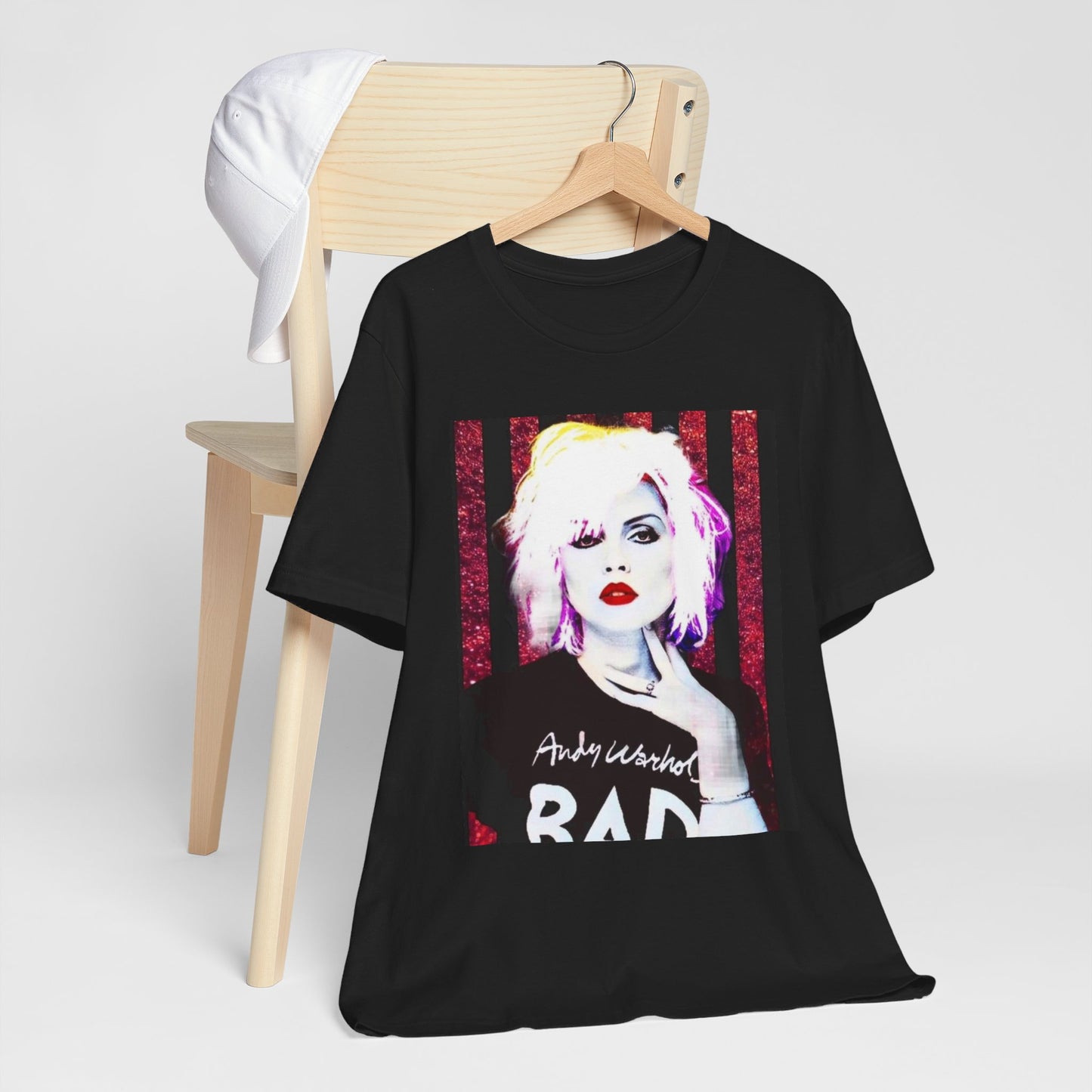 A black graphic t-shirt featuring a graphic of Blondie with an edgy street style aesthetic.