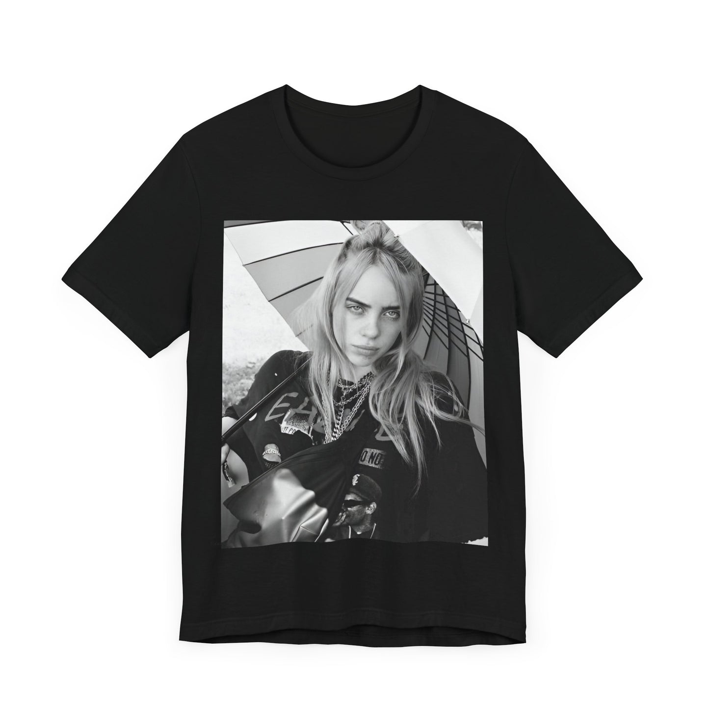 A graphic t-shirt inspired by the colorful and iconic music video for "Bad Guy" by Billie Eilish.