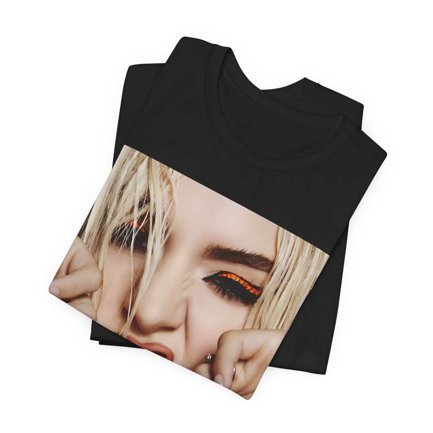 A black graphic t-shirt featuring a graphic of Ava Max with a pop punk aesthetic, possibly with bold lines, vibrant colors, or edgy elements.
