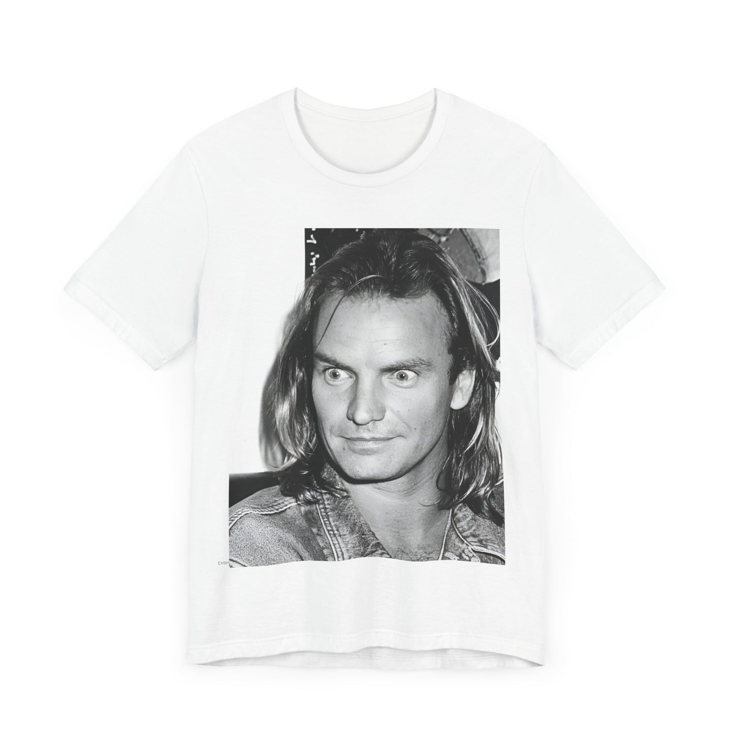 A black graphic t-shirt featuring a retro graphic related to Sting's 'Synchronicity' album era.