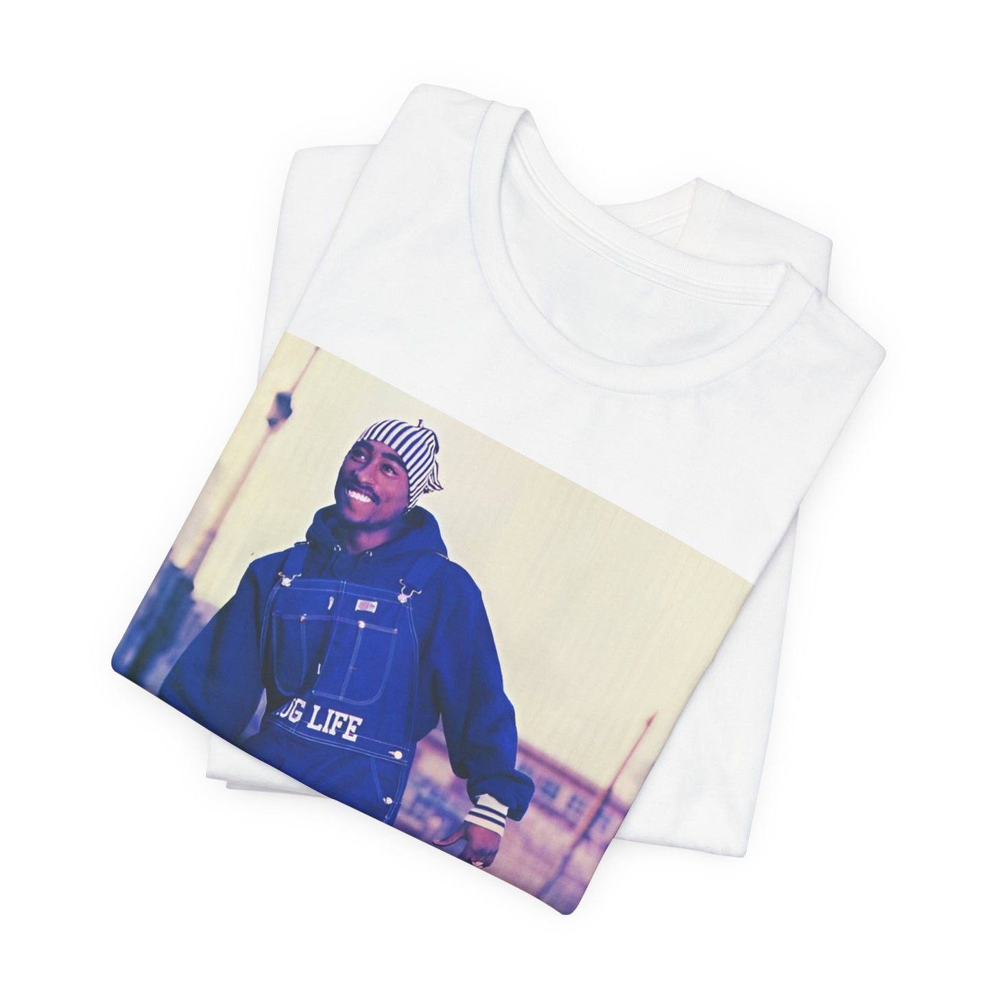 A black graphic t-shirt featuring a retro graphic related to Tupac's 'All Eyez On Me' album era.
