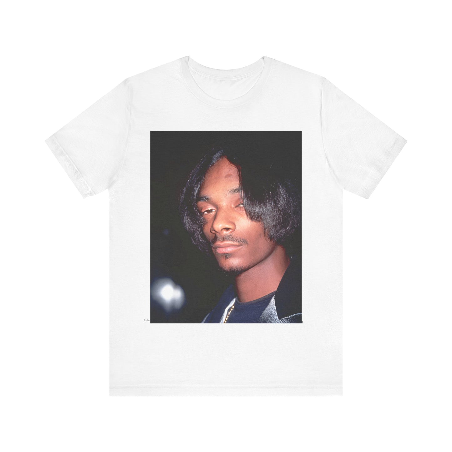 A black graphic t-shirt featuring a 90s black and white graphic of Snoop Dogg as a global icon in rap.