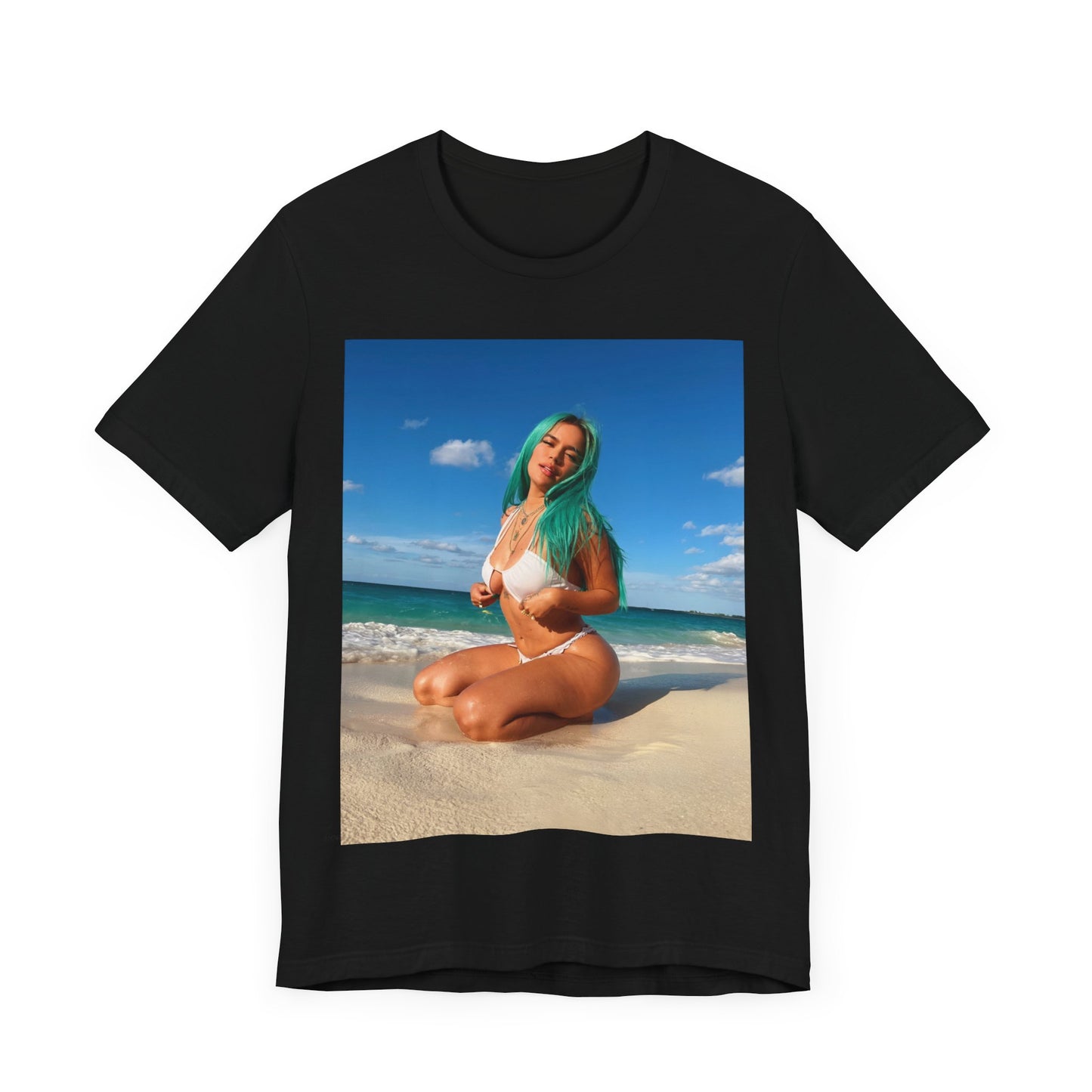 A black graphic t-shirt featuring a graphic related to Karol G's 'Mañana Sera Bonito' album era.
