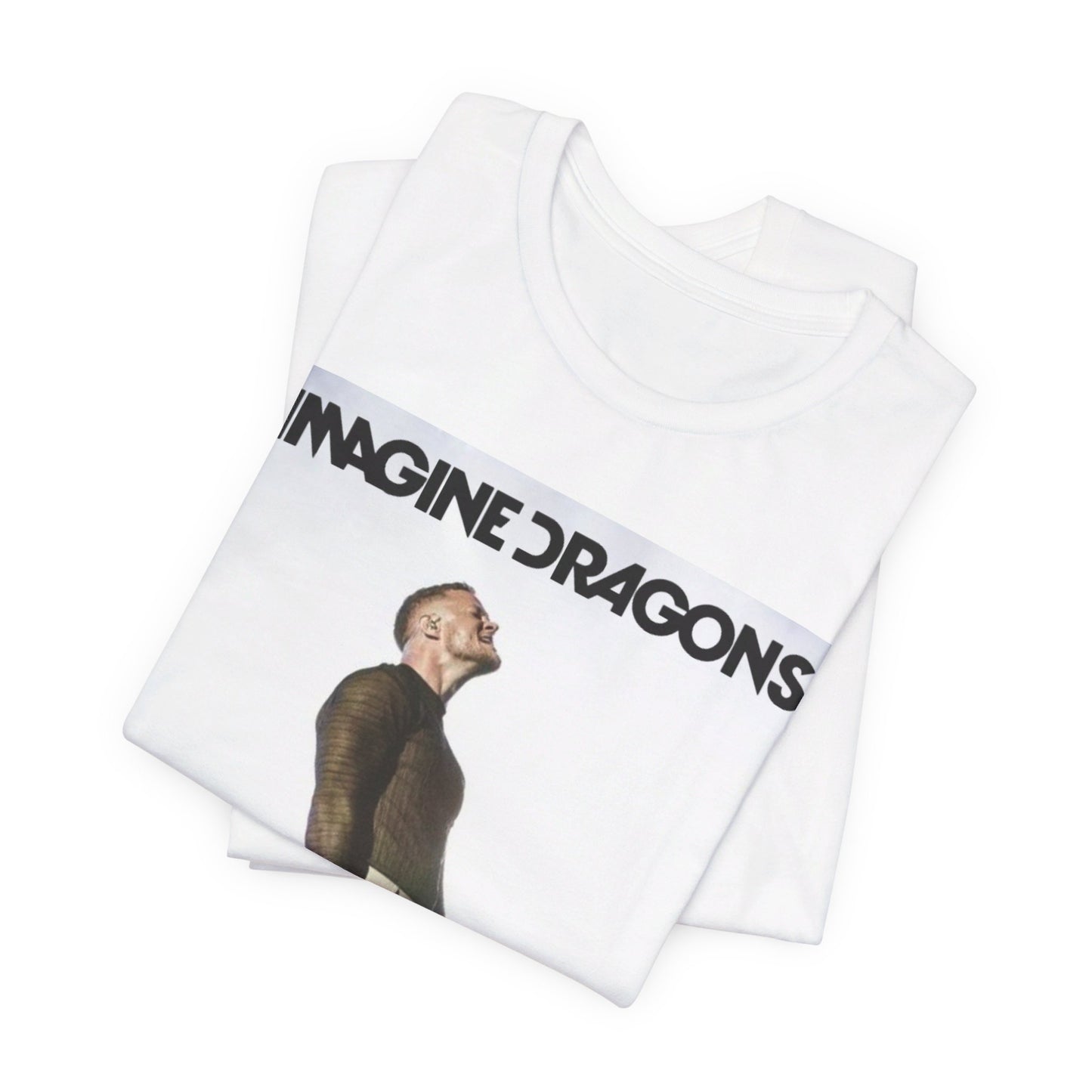 A black graphic t-shirt featuring a graphic related to Imagine Dragons' 'Believer' song or era.
