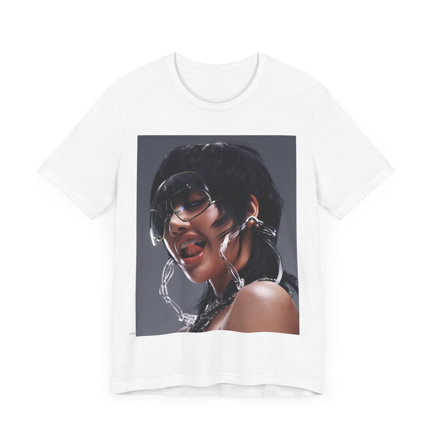 A black graphic t-shirt featuring a vintage K-Pop icon graphic of Lisa.